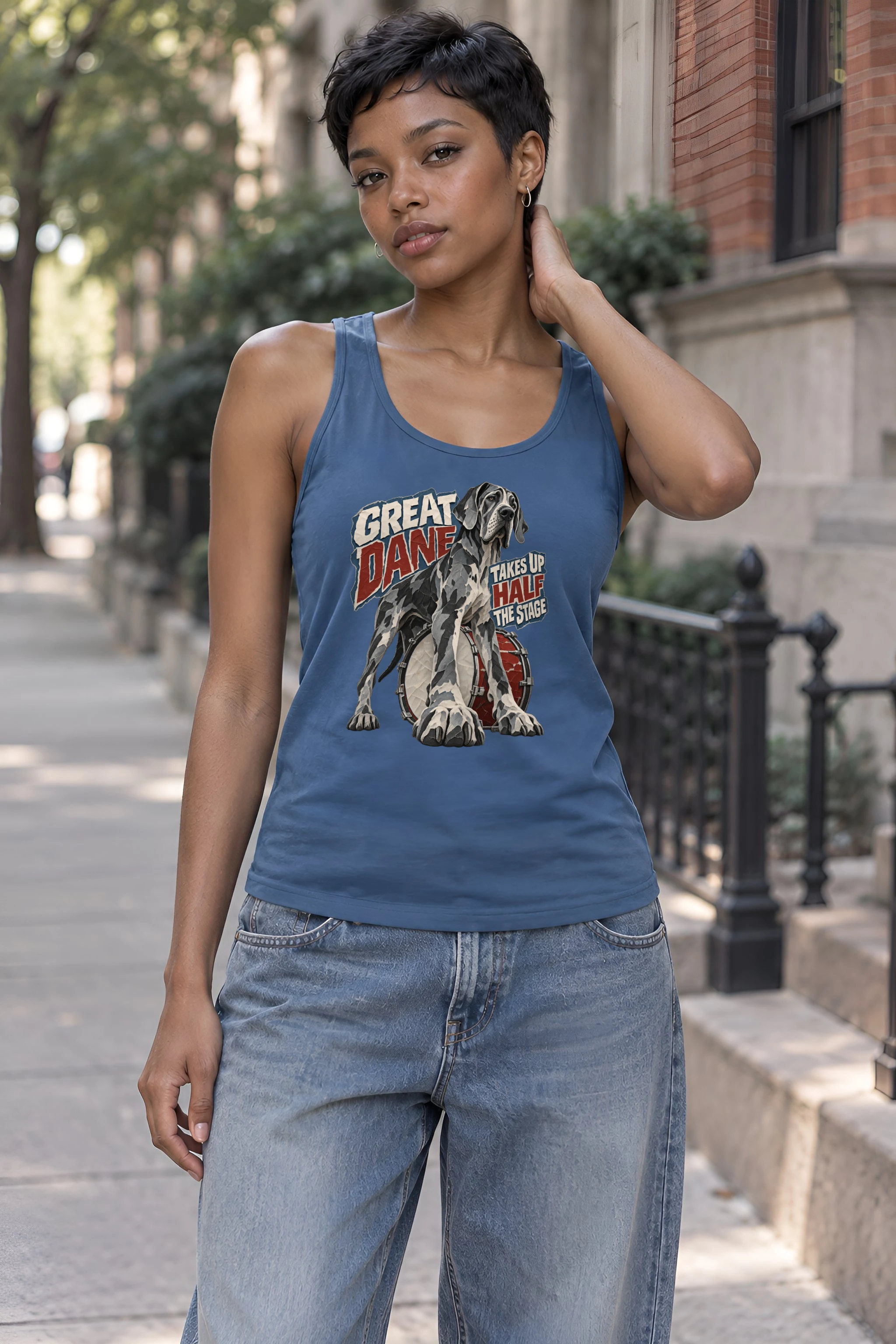 "Great Dane Takes Up Half the Stage" Unisex Jersey Tank