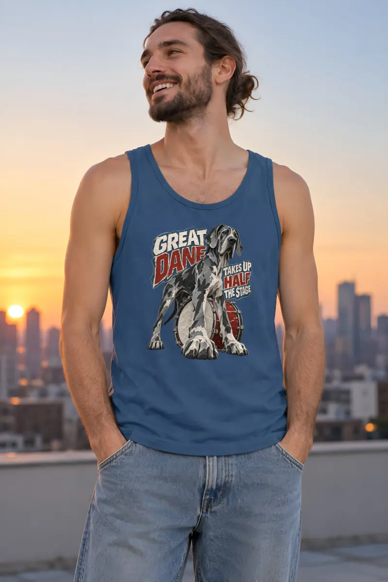 "Great Dane Takes Up Half the Stage" Unisex Jersey Tank