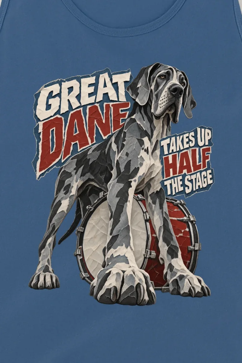 "Great Dane Takes Up Half the Stage" Unisex Jersey Tank - the graphic up close
