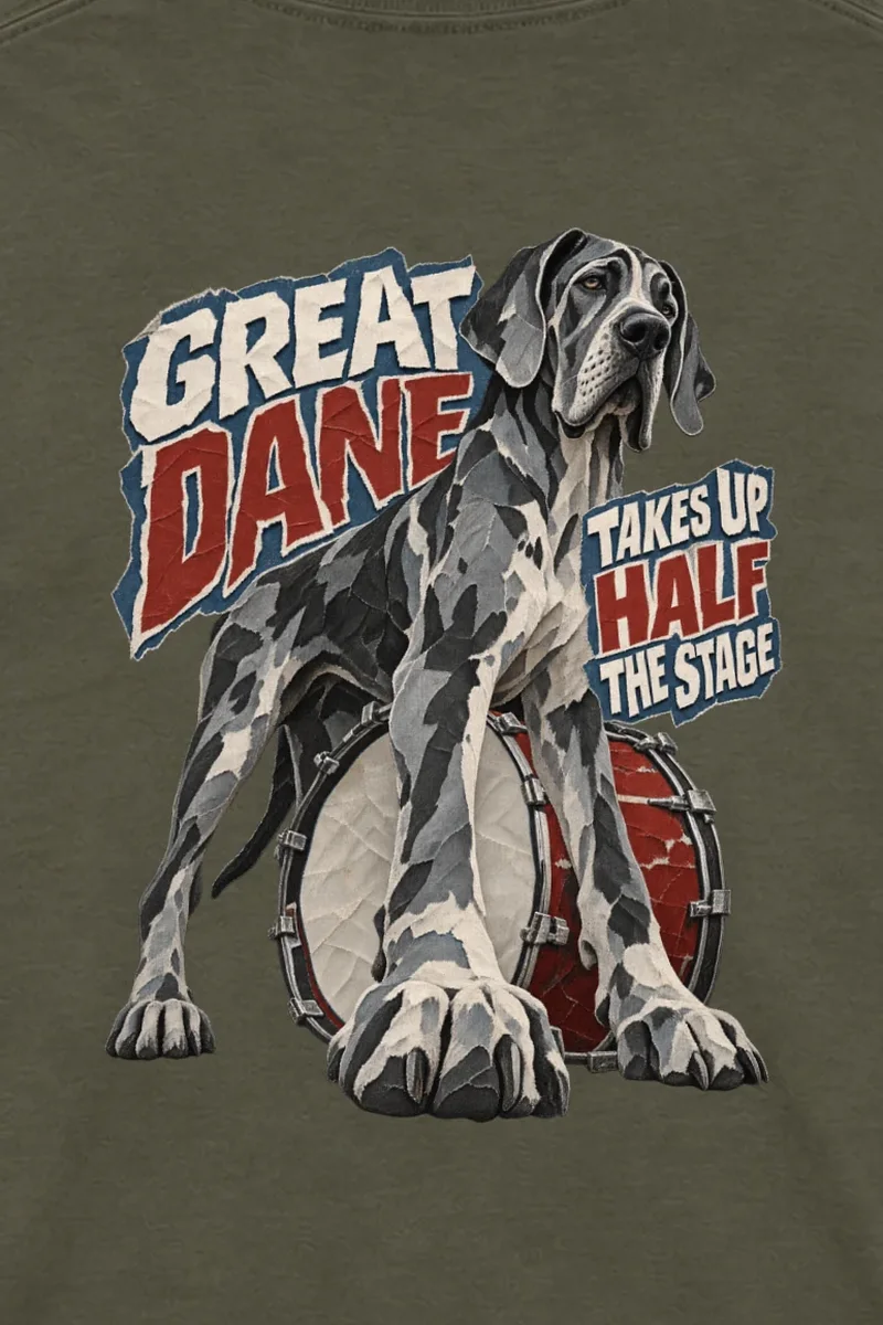"Great Dane Takes Up Half the Stage" Unisex Longsleeve T-shirt - the graphic up close