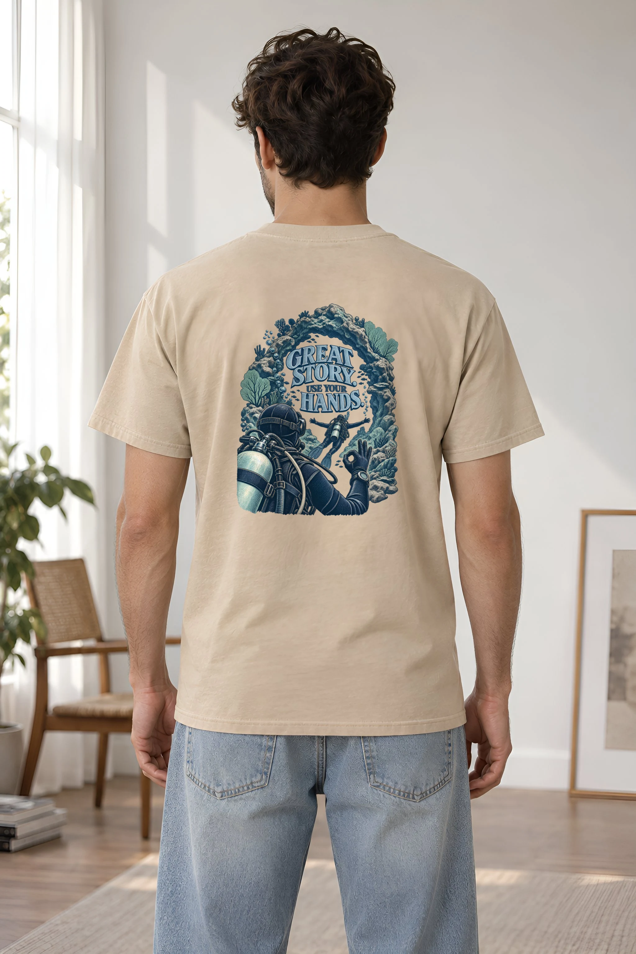 "Great Story. Use Your Hands." Heavyweight Unisex Crewneck T-shirt