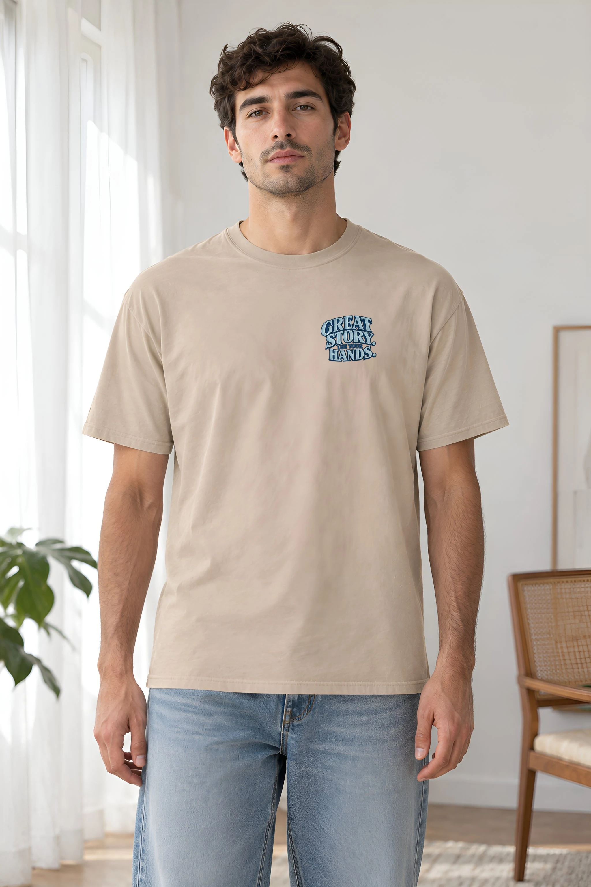 "Great Story. Use Your Hands." Heavyweight Unisex Crewneck T-shirt