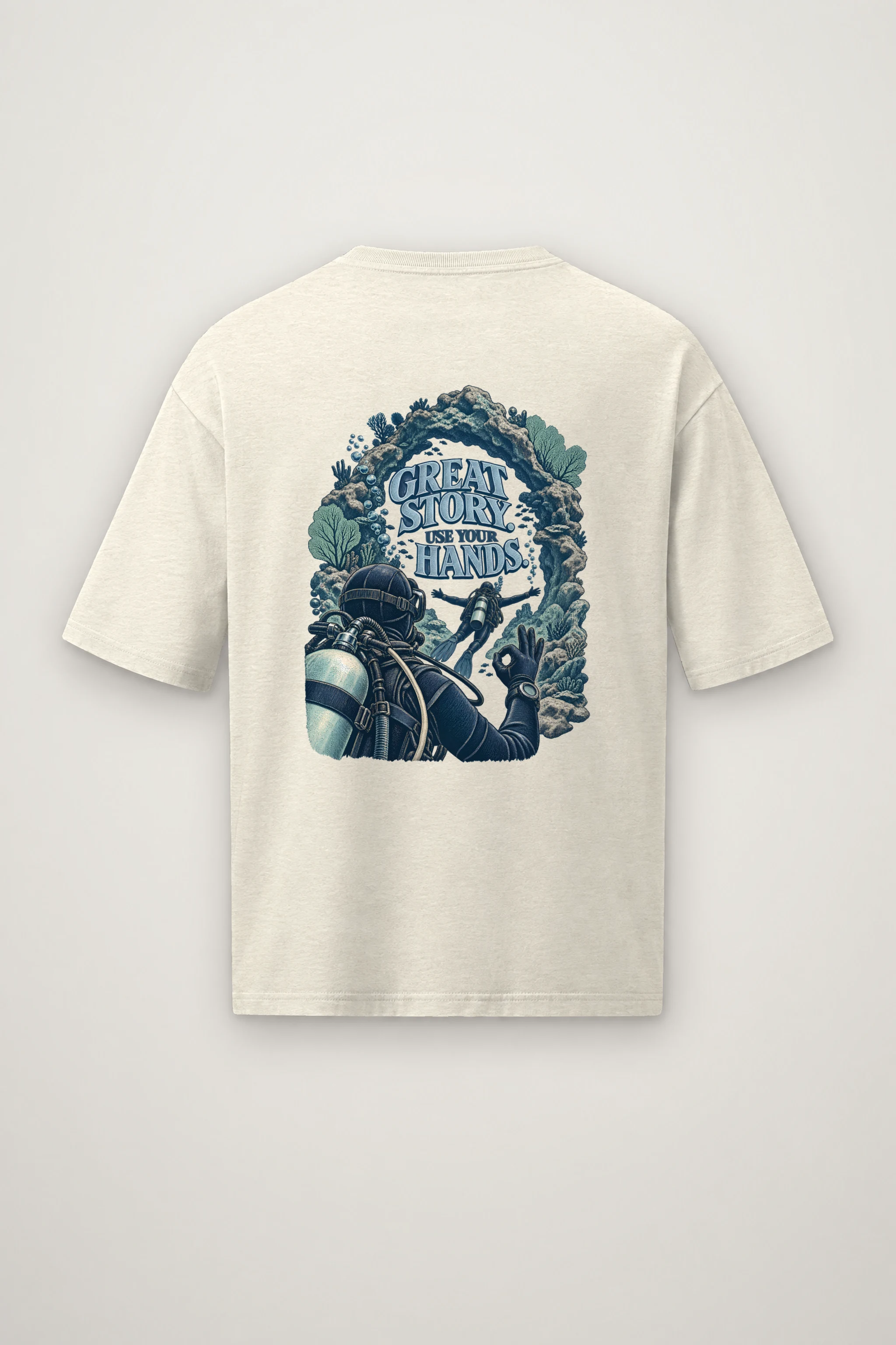 "Great Story. Use Your Hands." Men's Oversized Heavyweight Crewneck T-Shirt