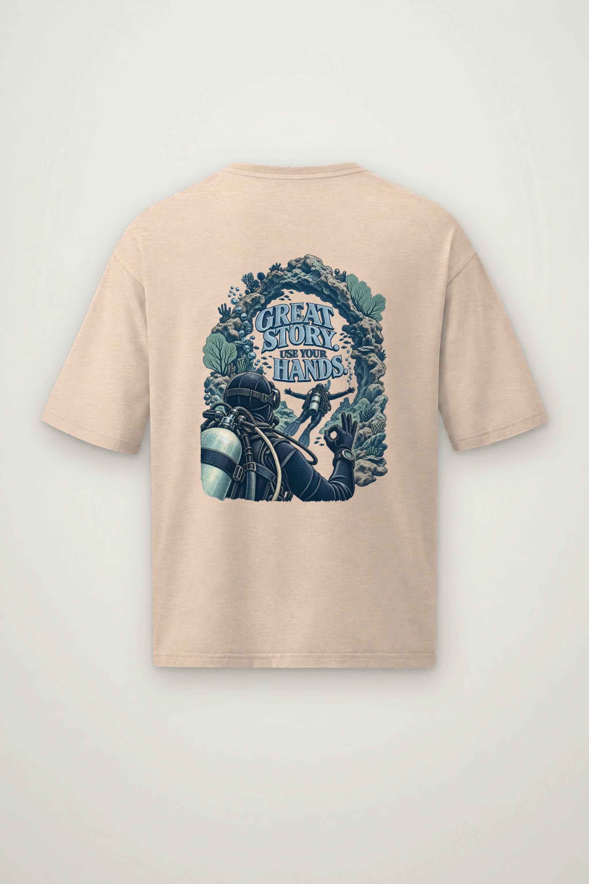 "Great Story. Use Your Hands." Men's Oversized Heavyweight Crewneck T-Shirt