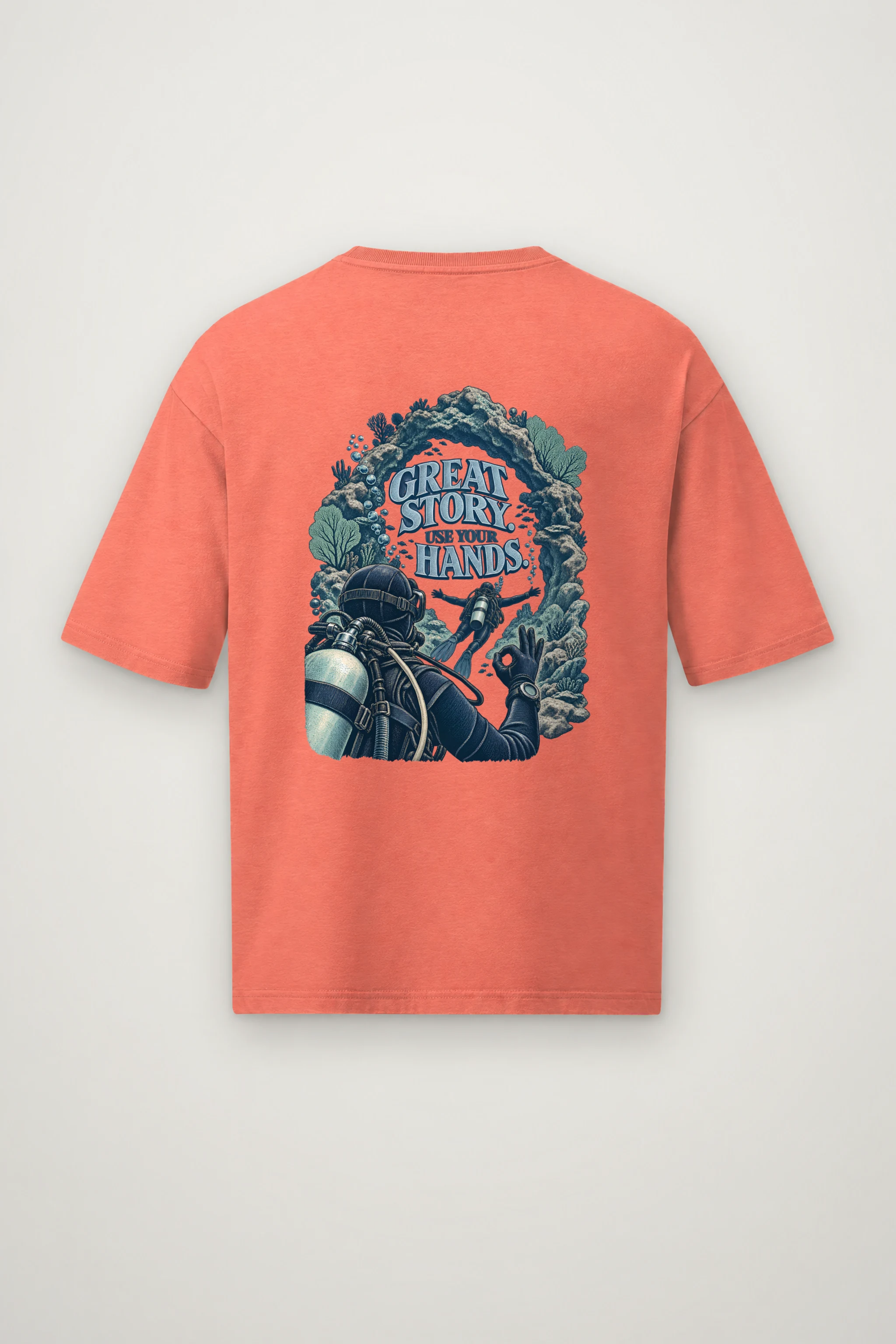 "Great Story. Use Your Hands." Men's Oversized Heavyweight Crewneck T-Shirt