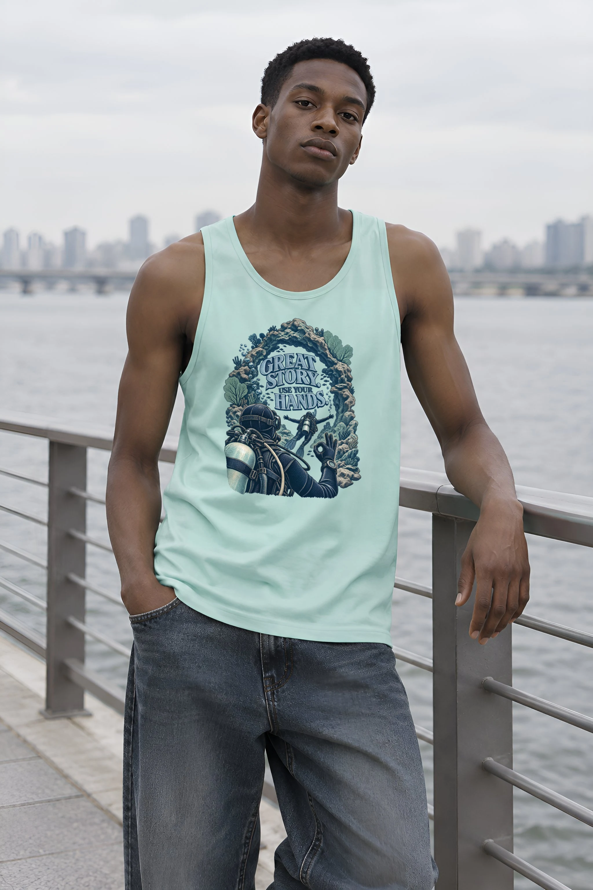 "Great Story. Use Your Hands." Unisex Jersey Tank