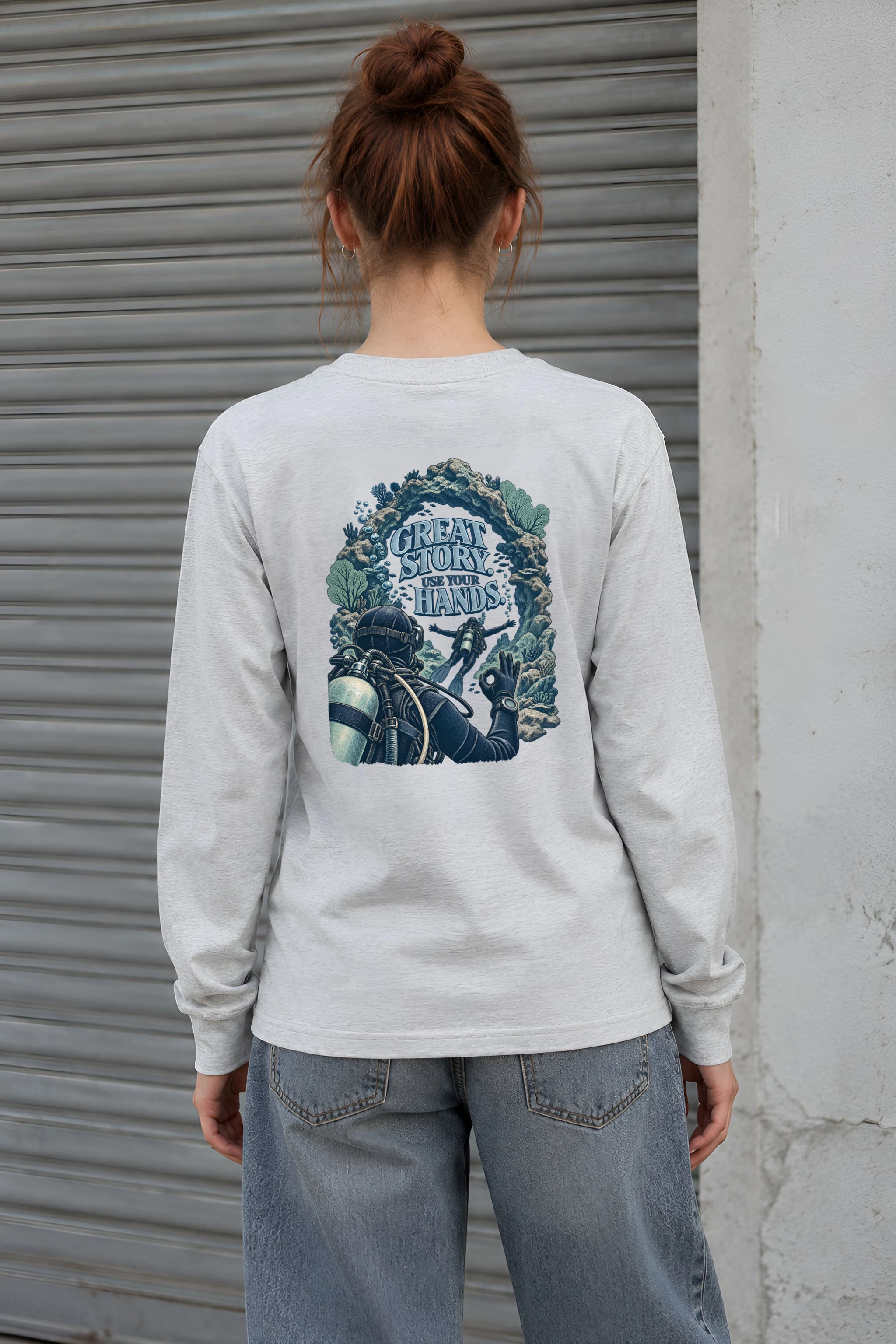 "Great Story. Use Your Hands." Unisex Longsleeve T-shirt