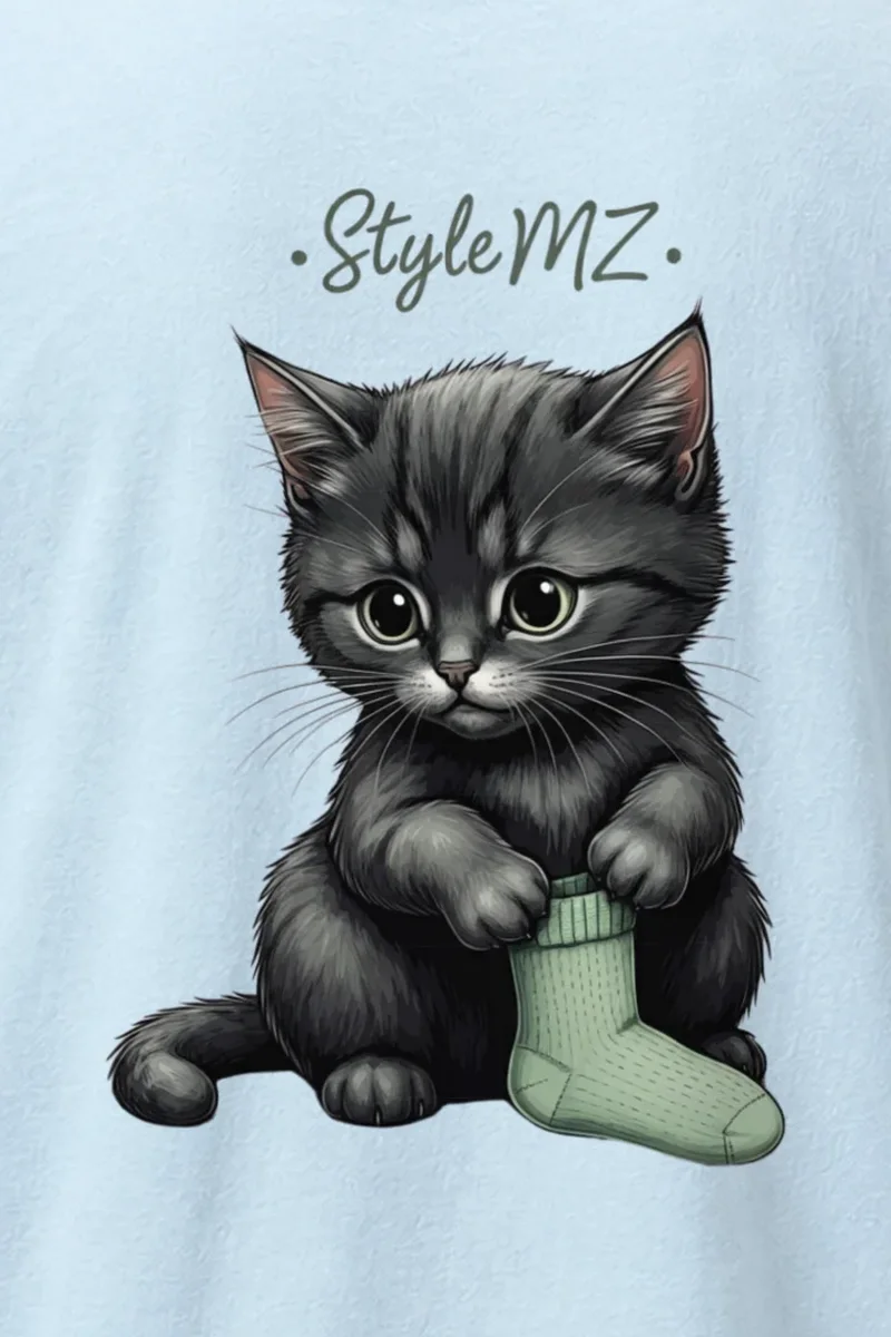 "Green Sock Kitten" Heavyweight Unisex Crewneck T-shirt