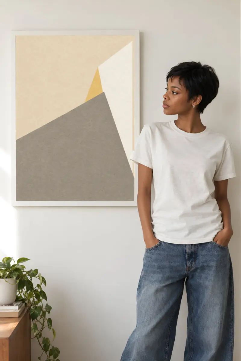 “Grey and Mustard Abstract Fold” Premium Wooden Framed Poster