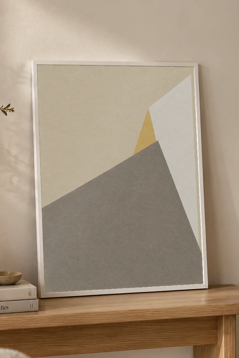"Grey and Mustard Abstract Fold" Premium Wooden Framed Poster - the graphic up close