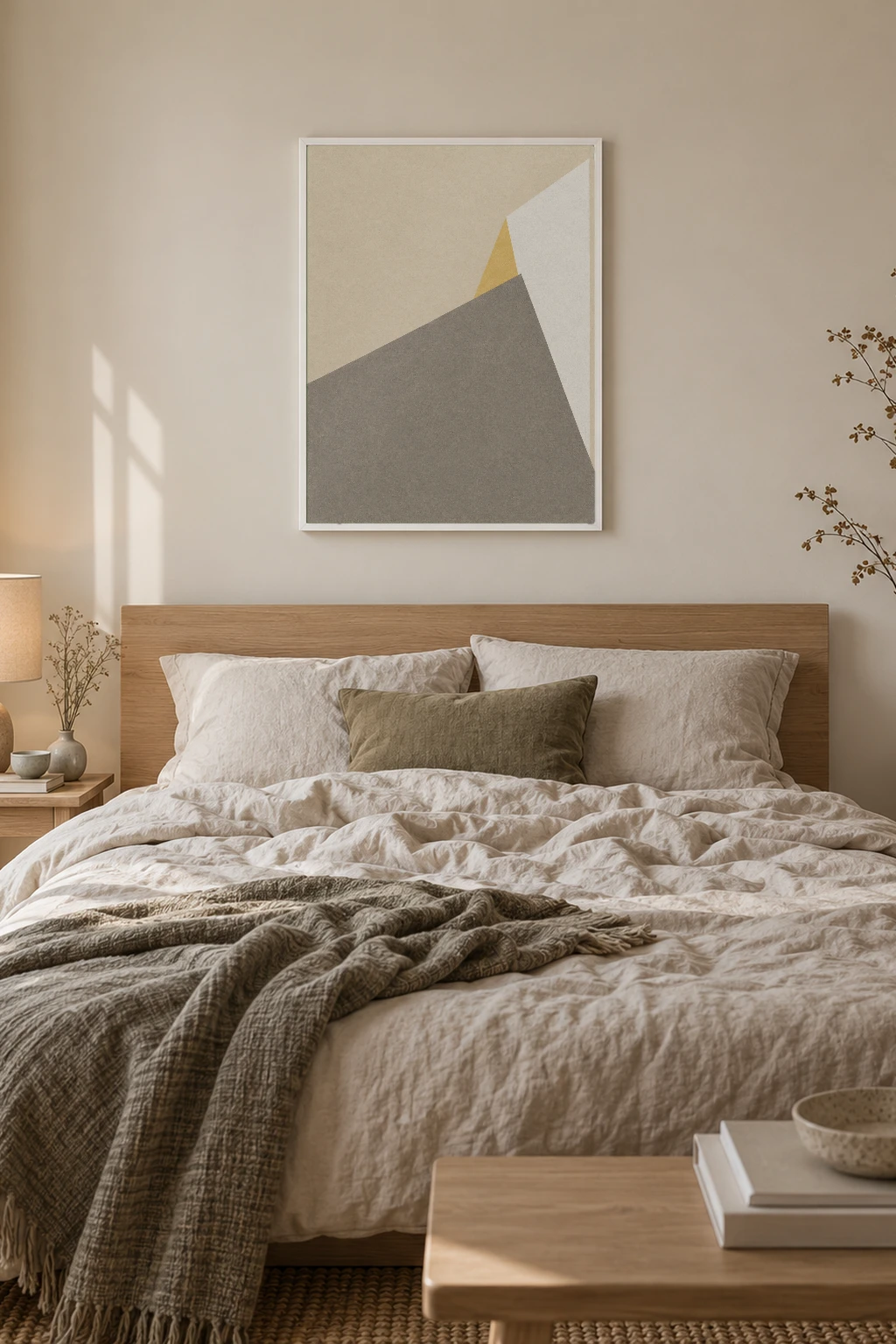 "Grey and Mustard Abstract Fold" Premium Wooden Framed Poster