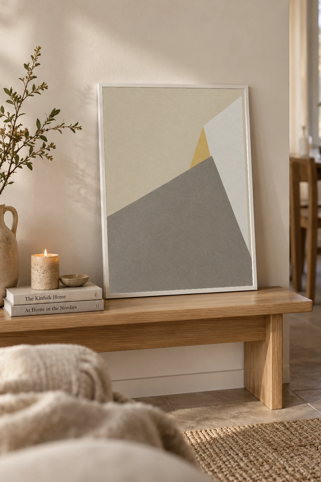 "Grey and Mustard Abstract Fold" Premium Wooden Framed Poster