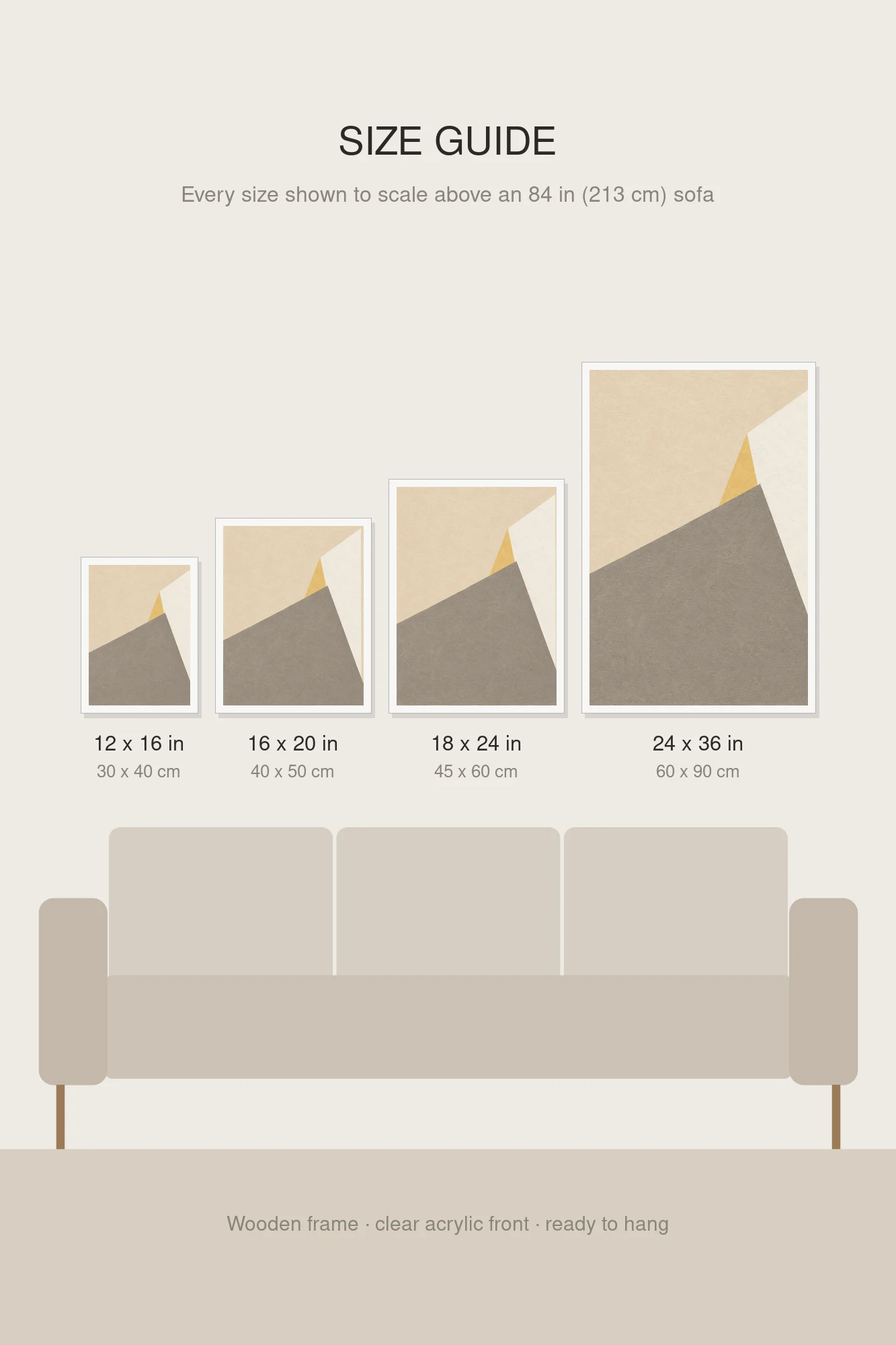 "Grey and Mustard Abstract Fold" Premium Wooden Framed Poster