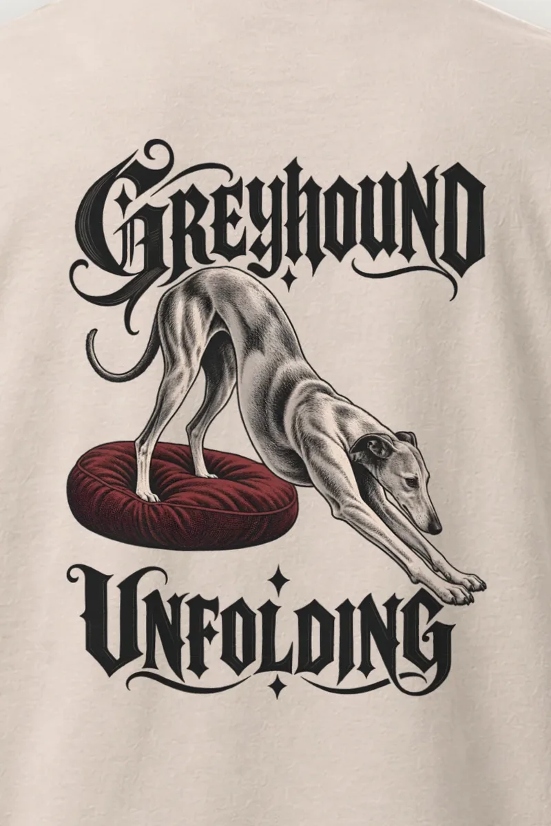 "Greyhound Unfolding" Heavyweight Unisex Crewneck T-shirt - the graphic up close