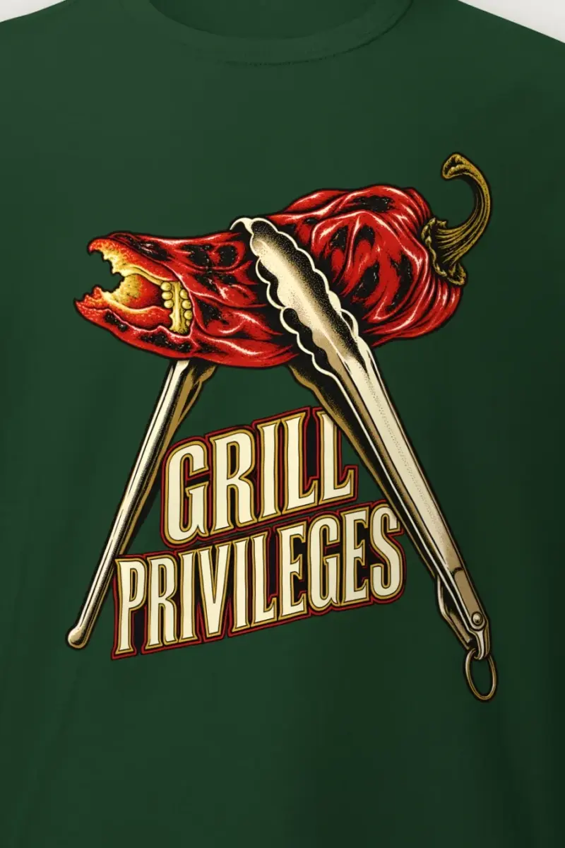 "Grill Privileges" Heavyweight Unisex Crewneck T-shirt - the graphic up close