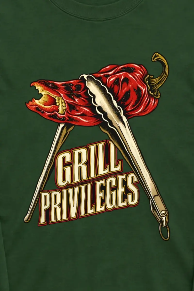 "Grill Privileges" Unisex Longsleeve T-shirt - the graphic up close