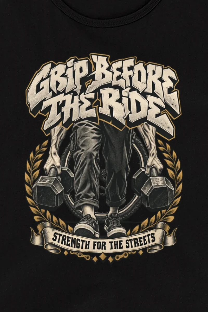 "Grip Before the Ride" Unisex Jersey Tank - the graphic up close