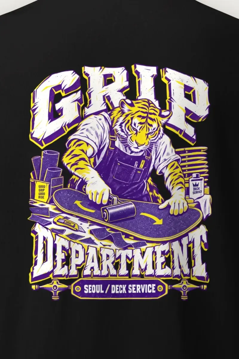 "Grip Department" Heavyweight Unisex Crewneck T-shirt - the graphic up close