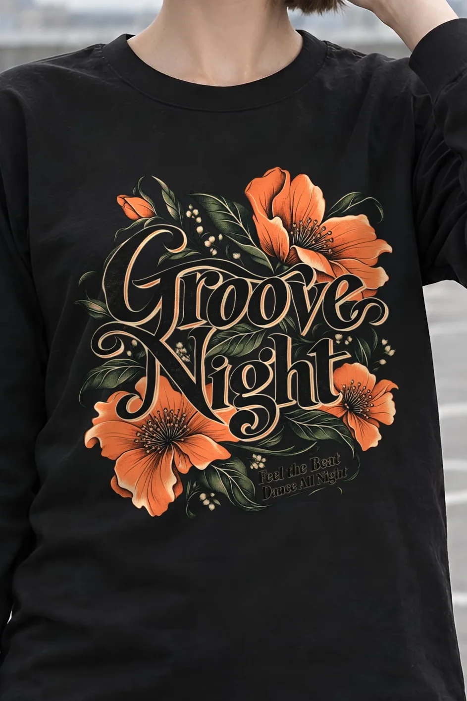 "Groove Night" Unisex Longsleeve T-shirt - the graphic up close