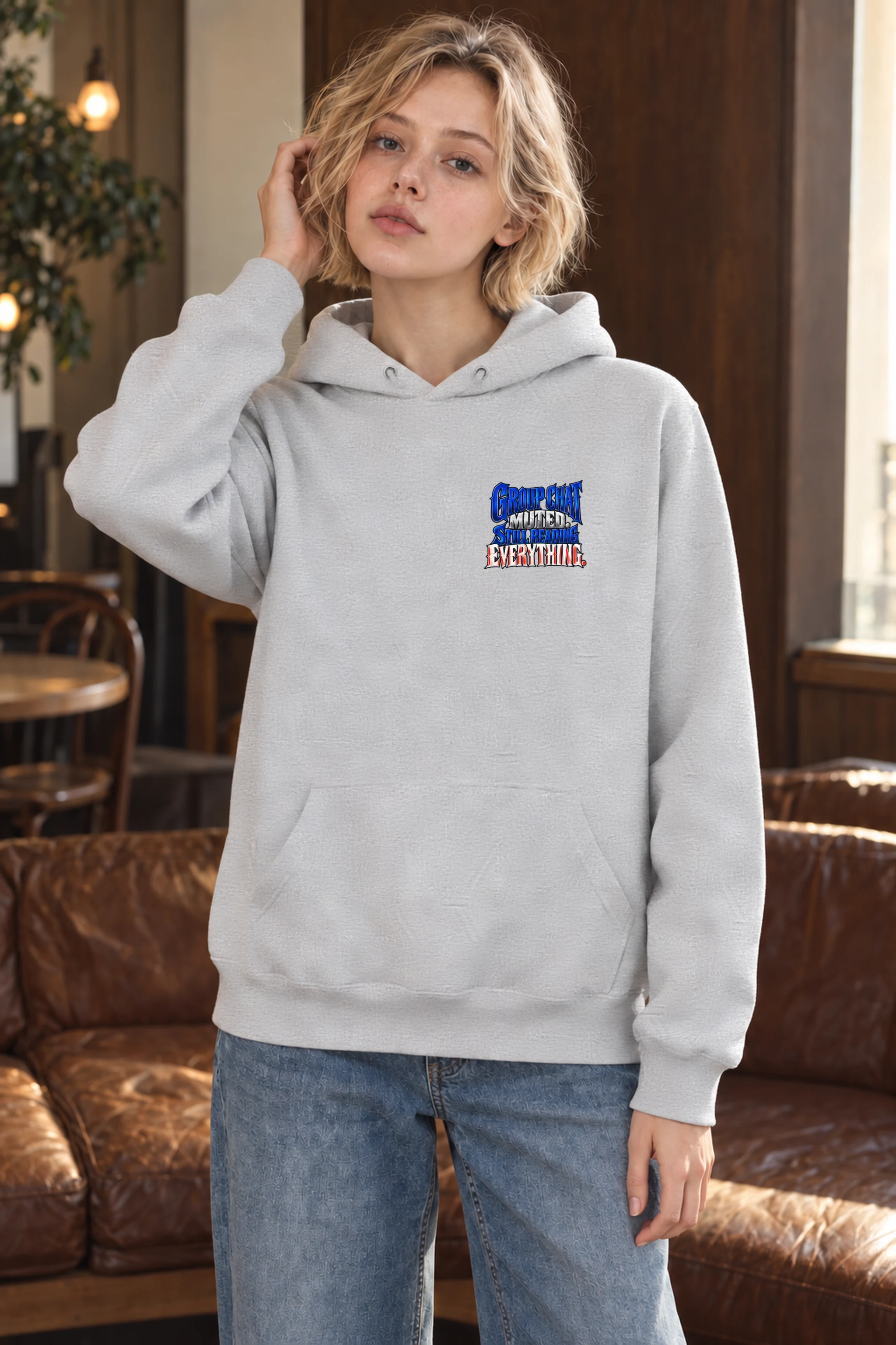"Group Chat Muted Still Reading Everything" Heavy Blend Unisex Pullover Hoodie