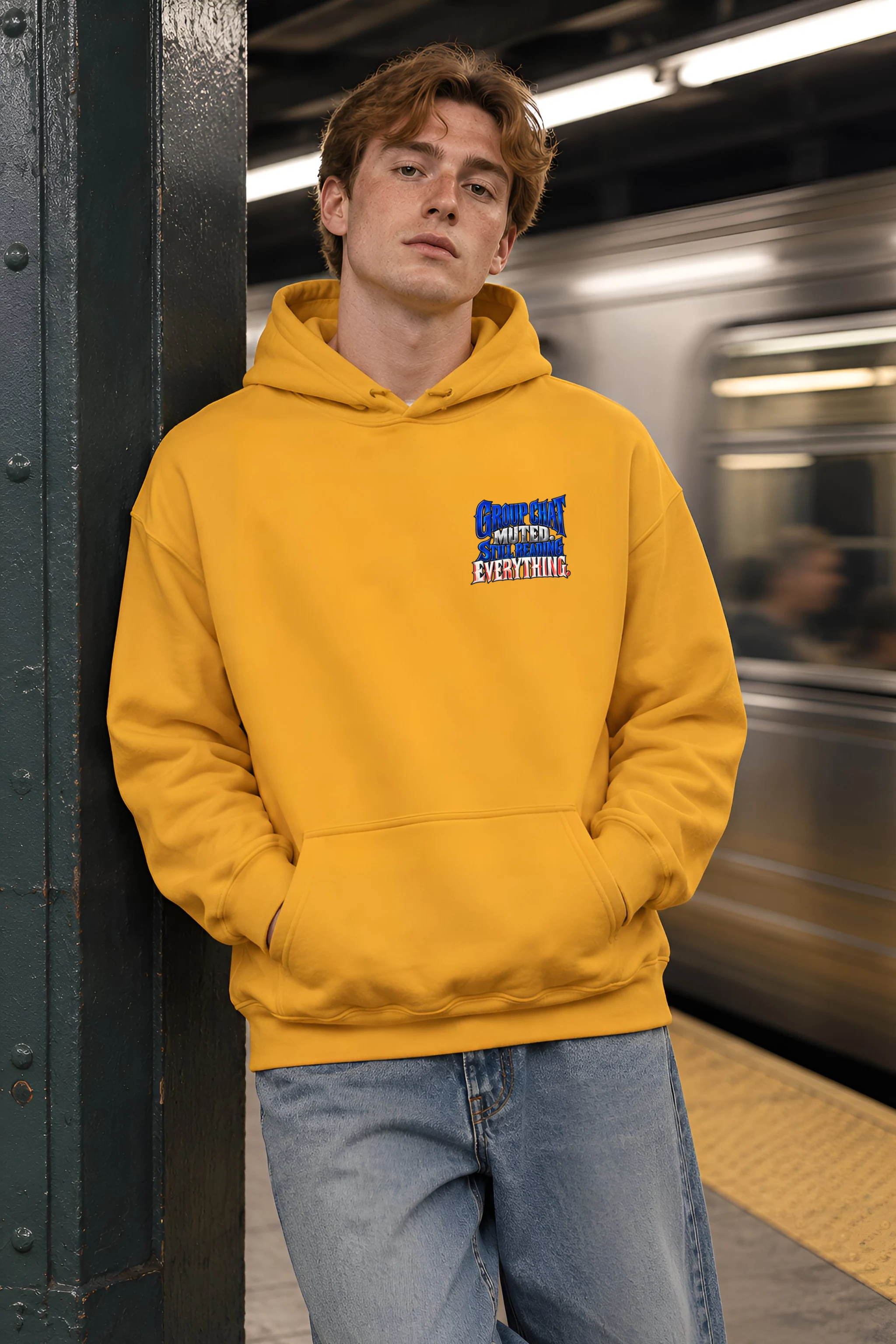 "Group Chat Muted Still Reading Everything" Heavy Blend Unisex Pullover Hoodie