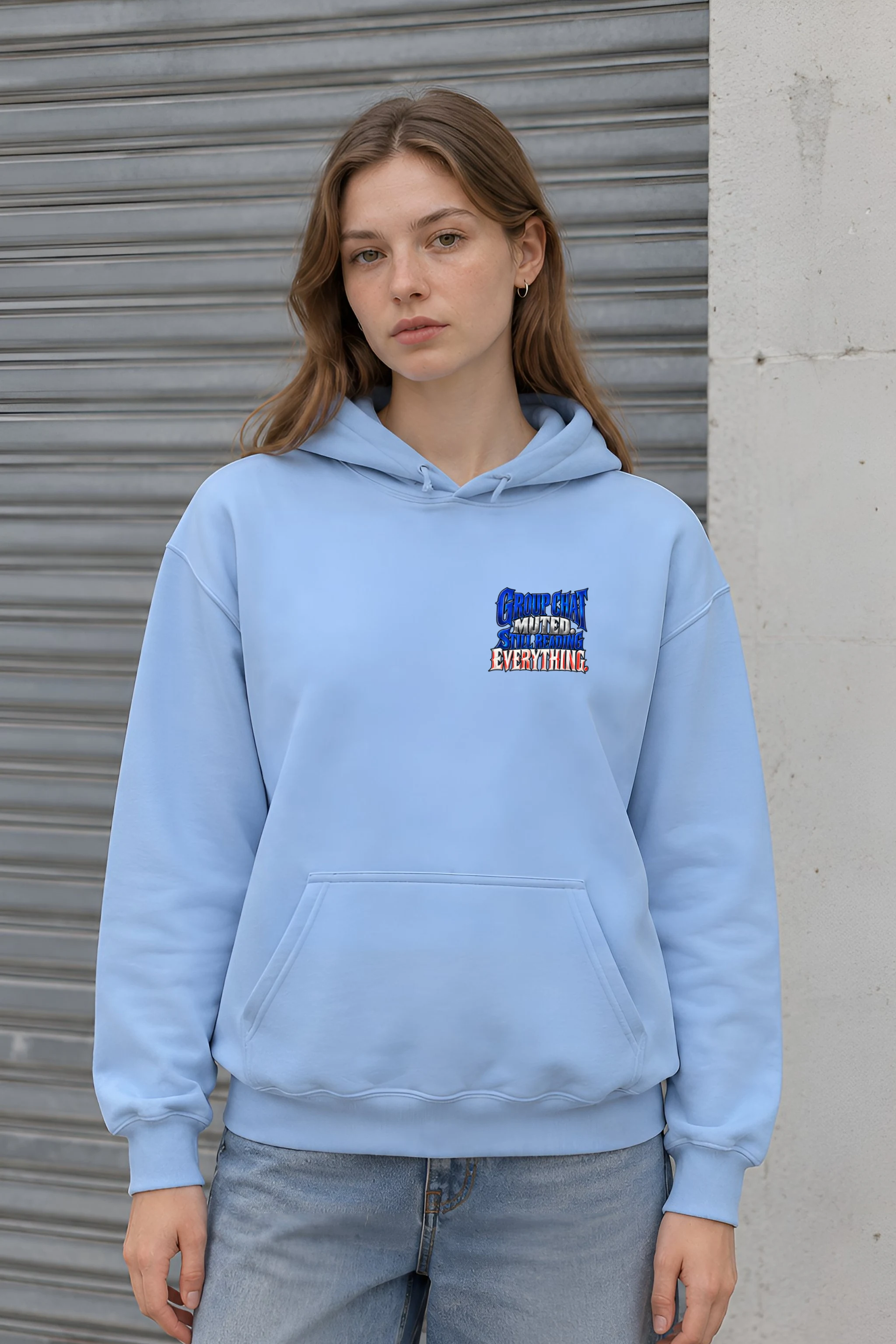 "Group Chat Muted Still Reading Everything" Heavy Blend Unisex Pullover Hoodie