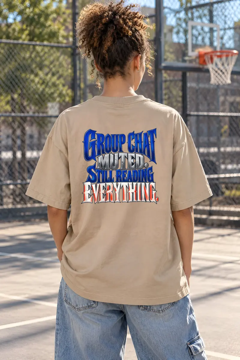 "Group Chat Muted Still Reading" Unisex Oversized Heavyweight Crewneck T-Shirt