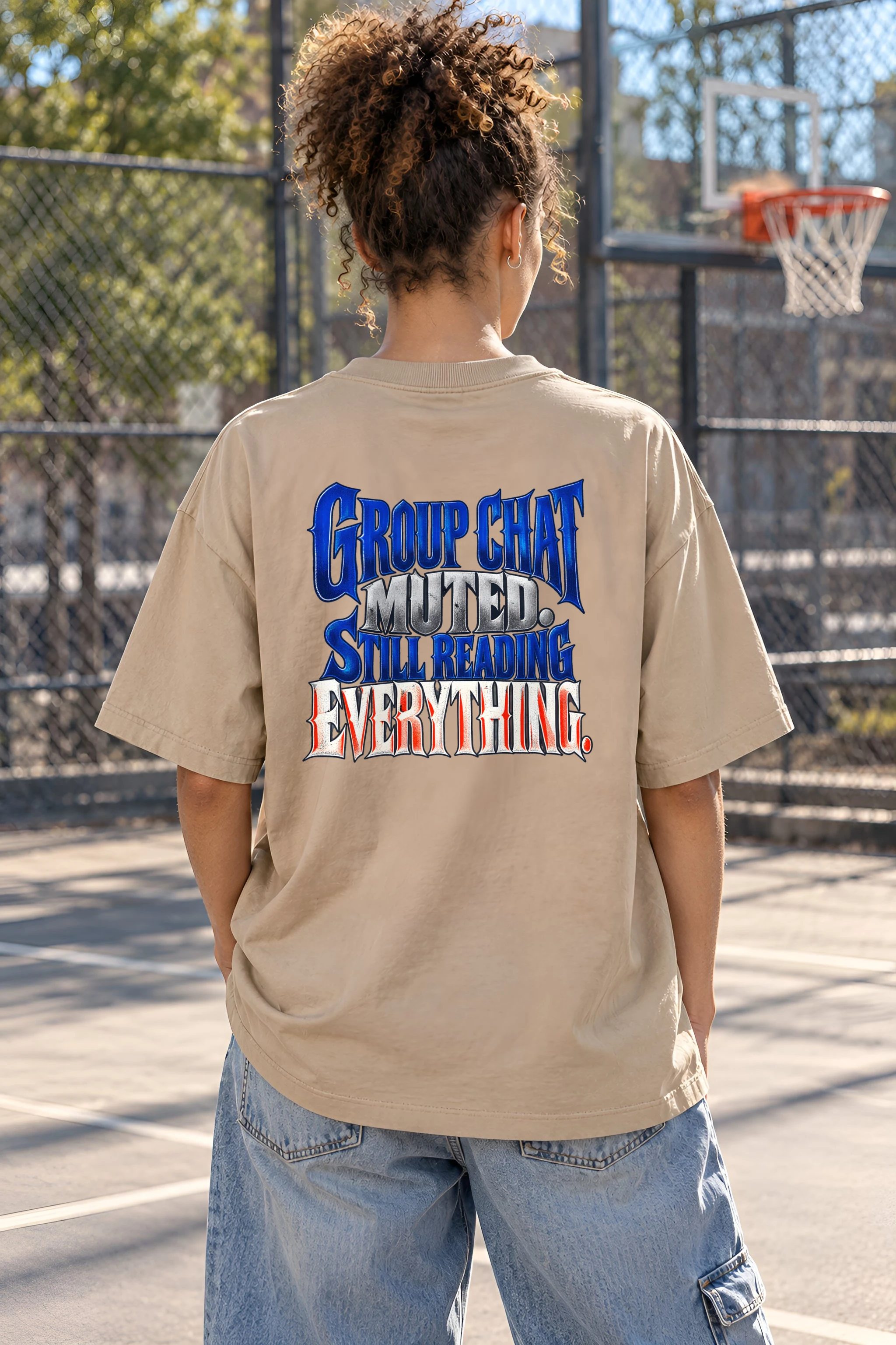 "Group Chat Muted Still Reading" Unisex Oversized Heavyweight Crewneck T-Shirt