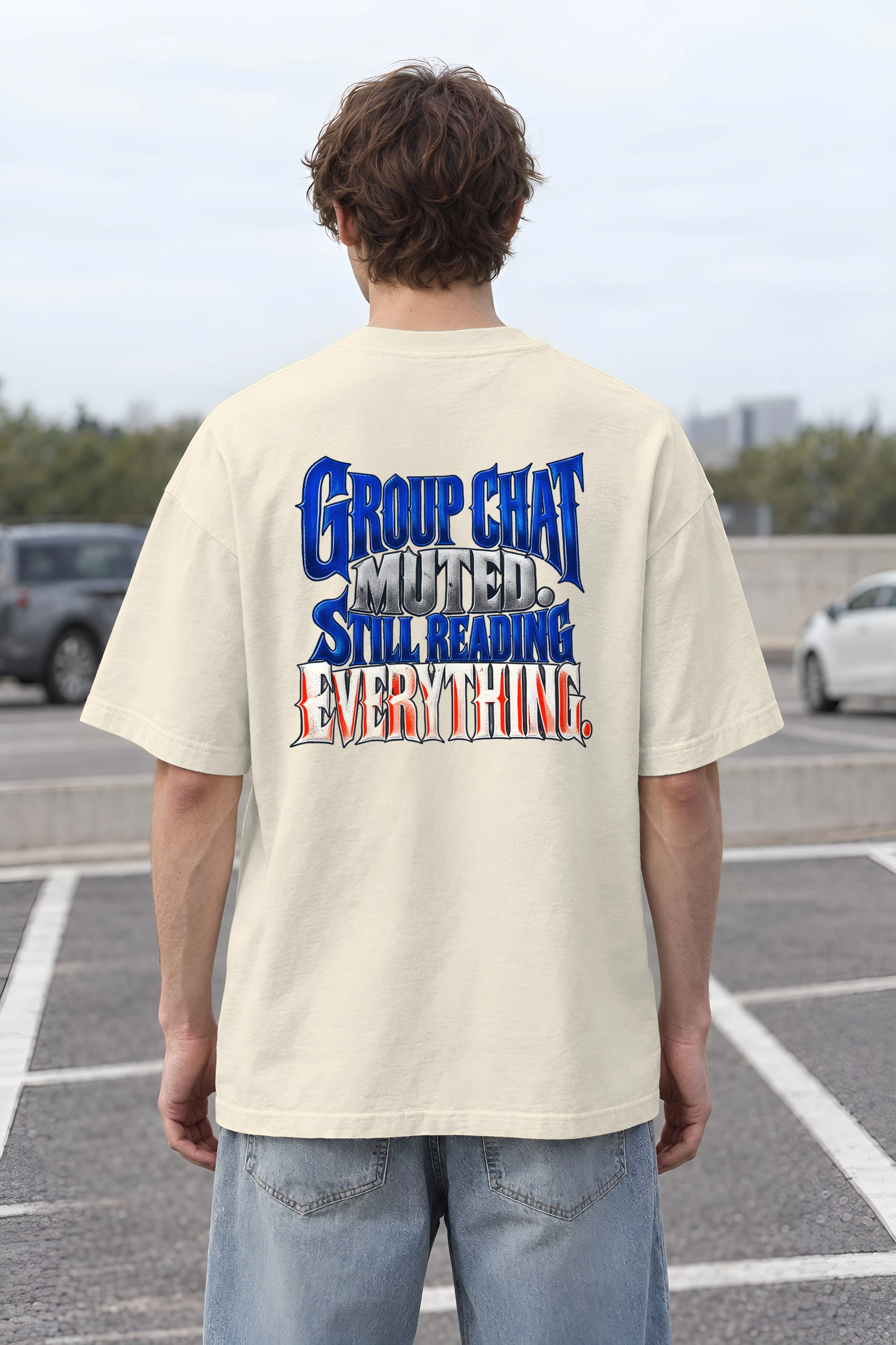 "Group Chat Muted Still Reading" Unisex Oversized Heavyweight Crewneck T-Shirt