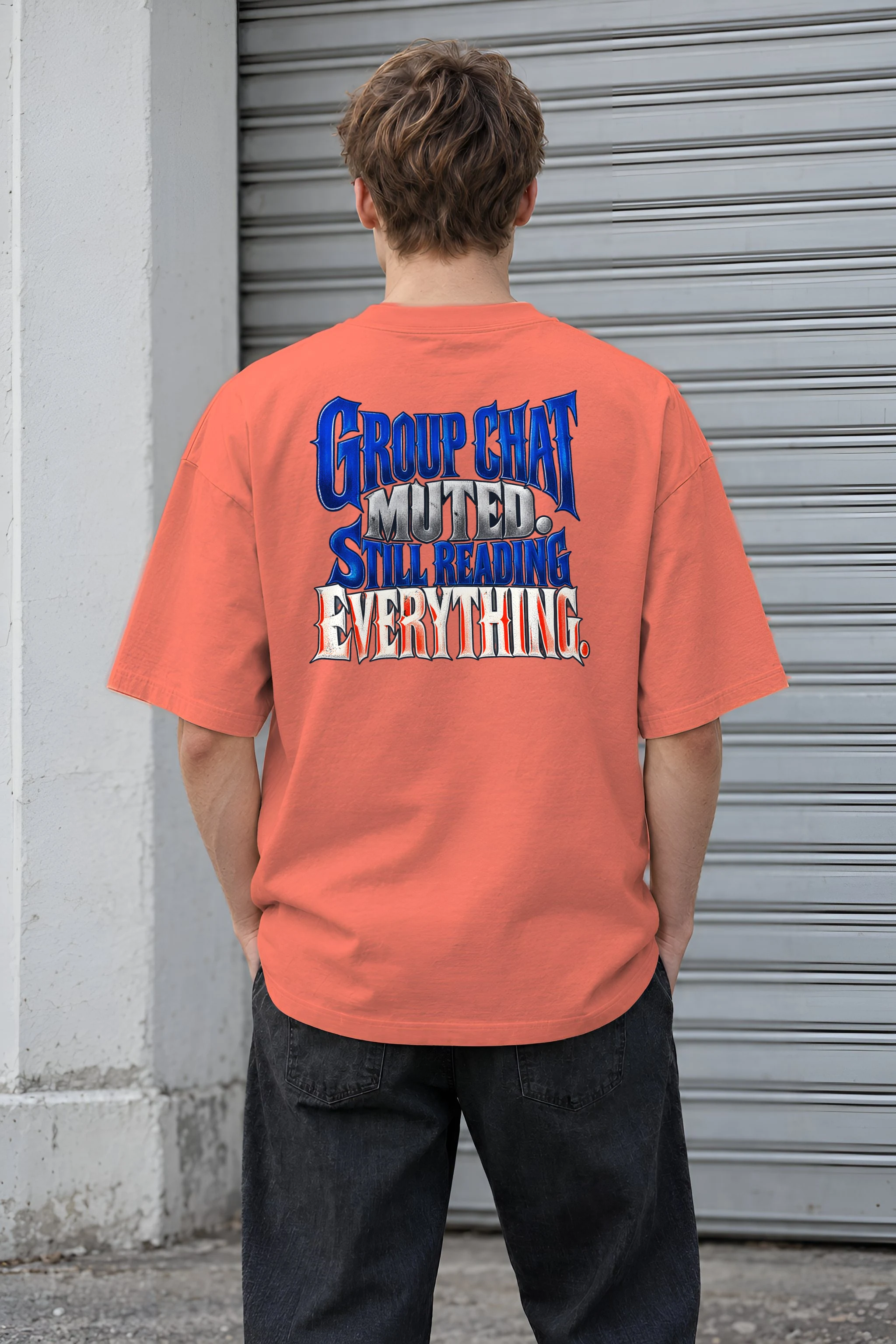 "Group Chat Muted Still Reading" Unisex Oversized Heavyweight Crewneck T-Shirt