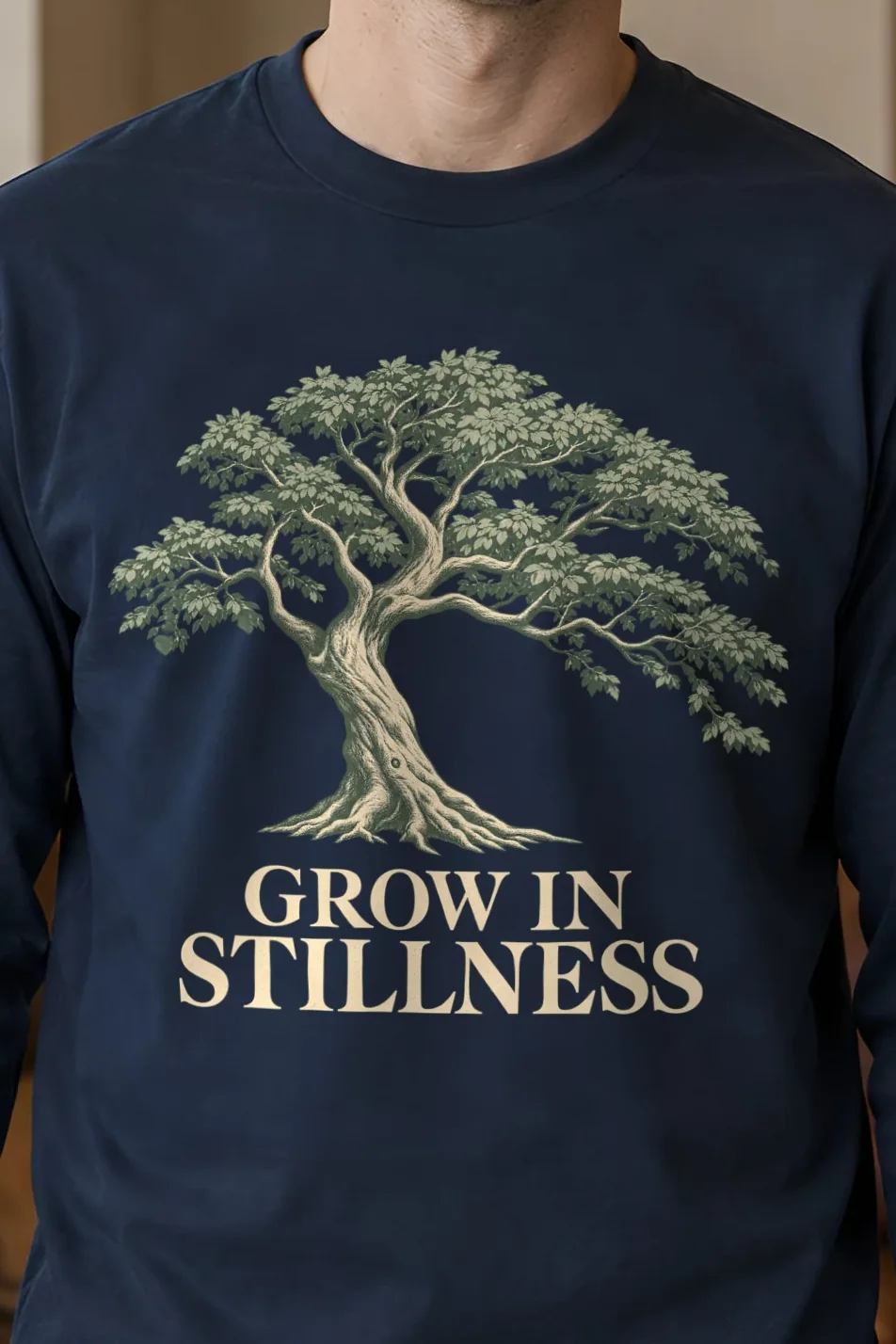 "Grow In Stillness" Unisex Longsleeve T-shirt - the graphic up close