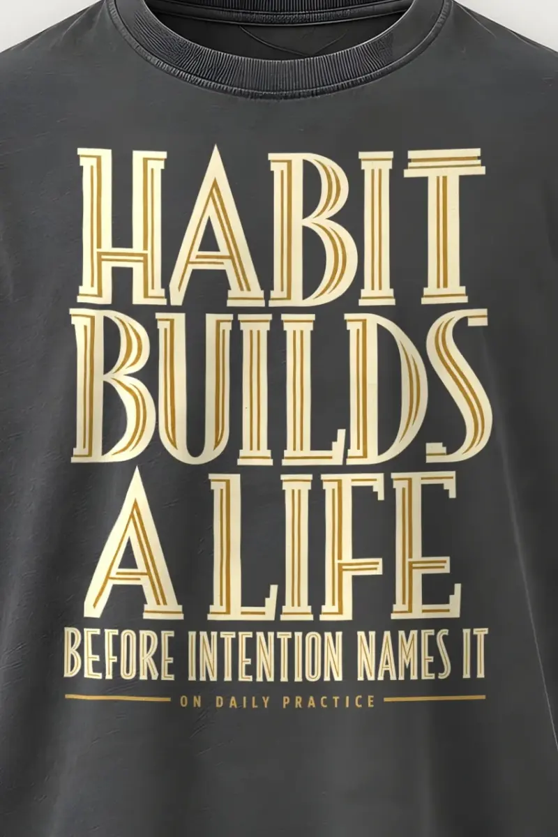"Habit Builds a Life" Men’s Oversized Heavyweight Crewneck T-Shirt - the graphic up close