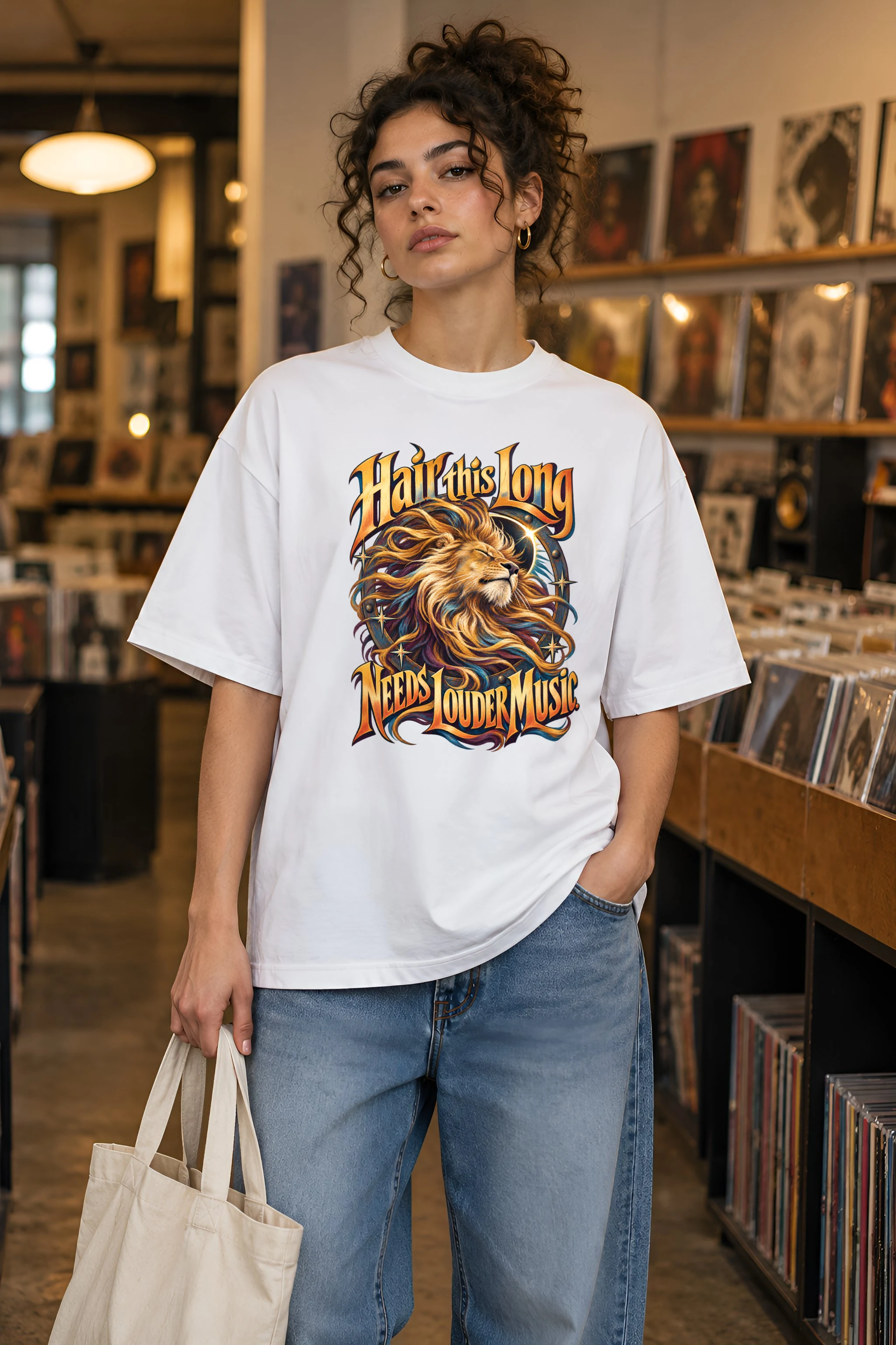 "Hair This Long Lion" Unisex Oversized Heavyweight Crewneck T-Shirt