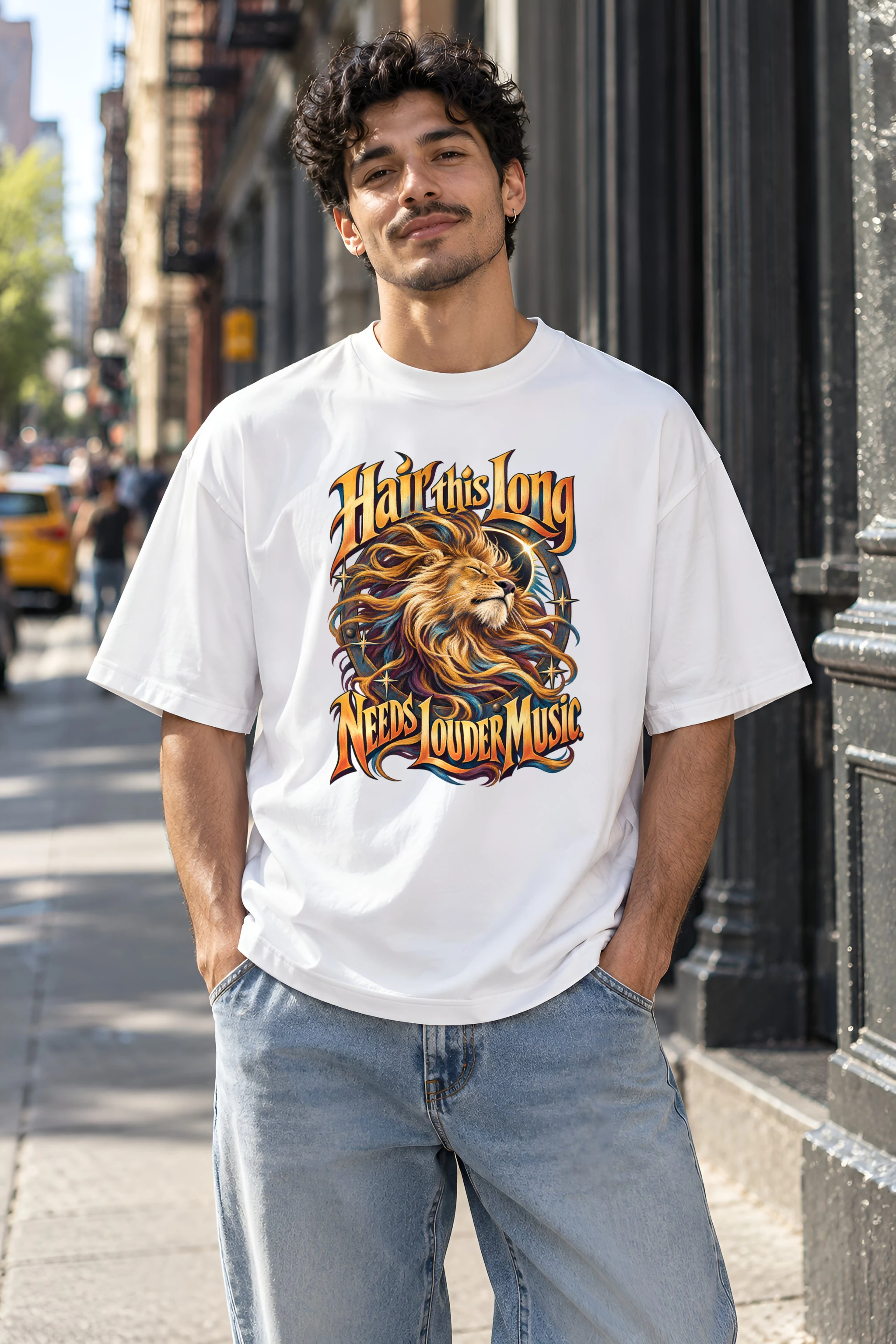 "Hair This Long Lion" Unisex Oversized Heavyweight Crewneck T-Shirt