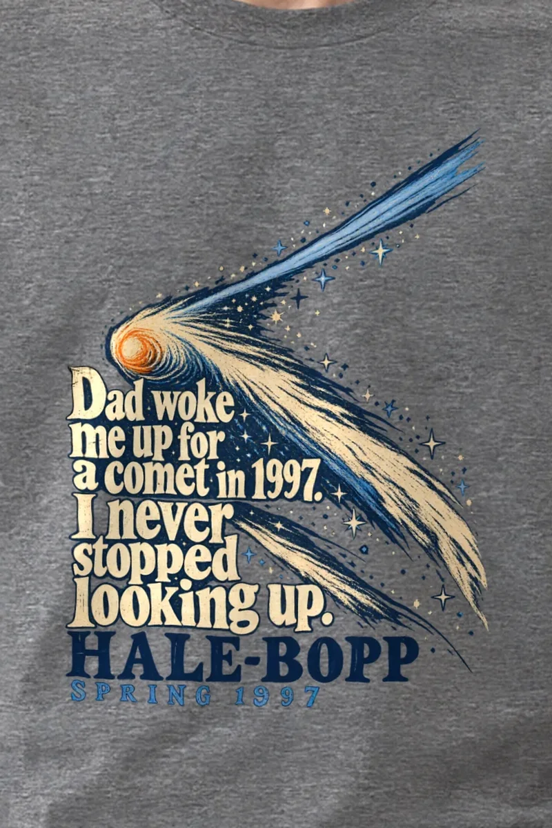 "Hale-Bopp Spring 1997" Heavyweight Unisex Crewneck T-shirt - the graphic up close