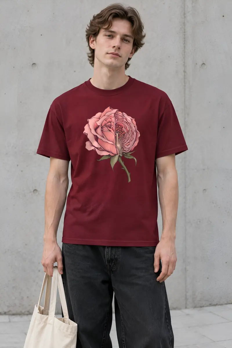 “Half Rose Cross-Section” Heavyweight Unisex Crewneck T-shirt