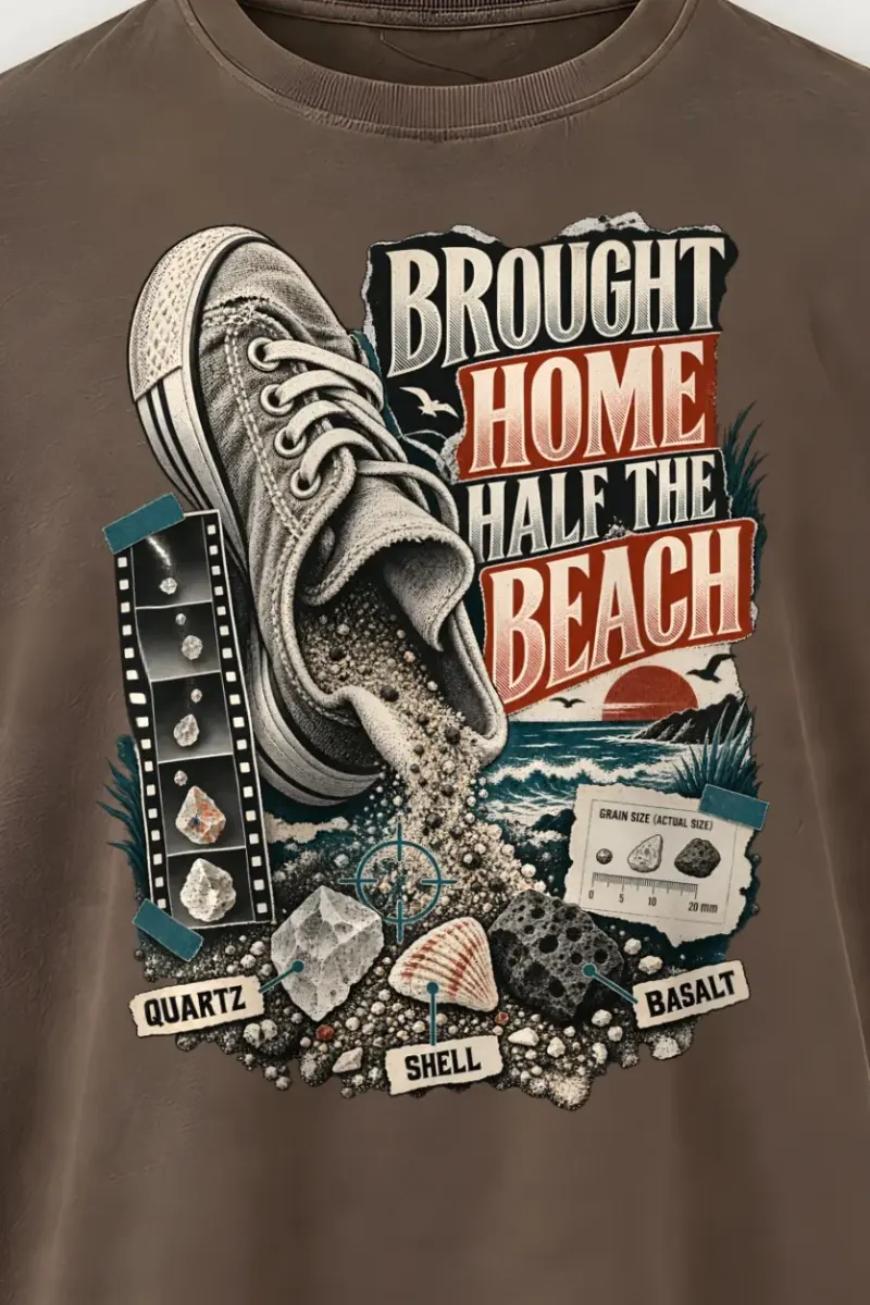 "Half The Beach" Men’s Oversized Heavyweight Crewneck T-Shirt - the graphic up close