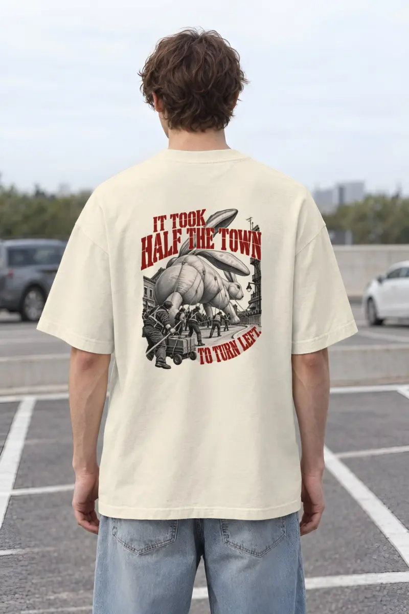 “Half the Town to Turn Left” Men’s Oversized Heavyweight Crewneck T-Shirt