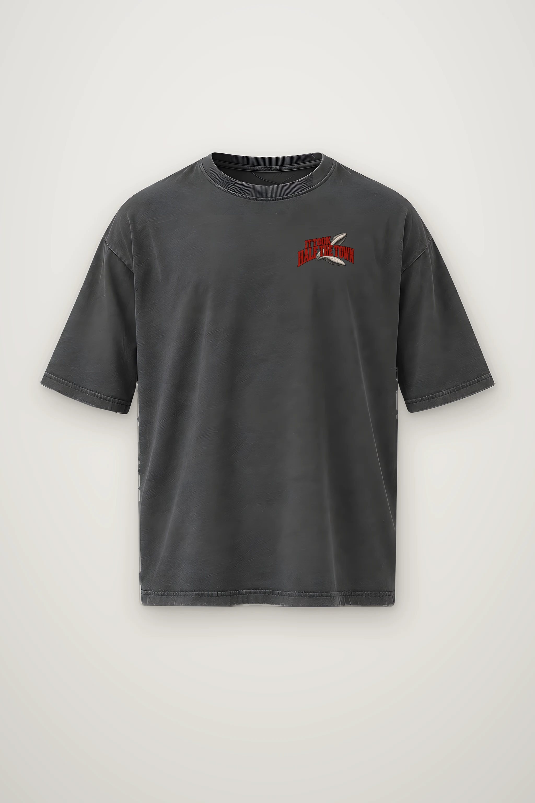 "Half the Town to Turn Left" Men's Oversized Heavyweight Crewneck T-Shirt