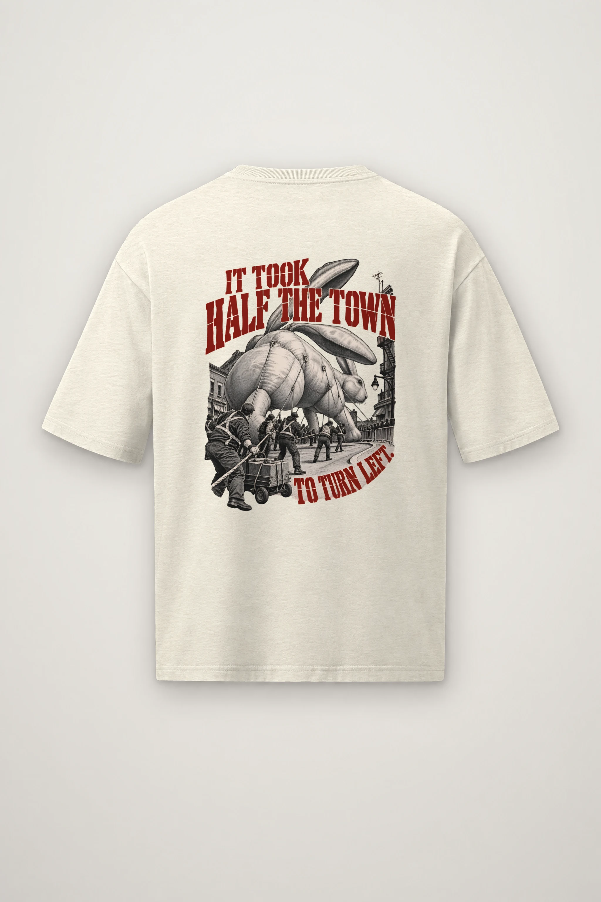 "Half the Town to Turn Left" Men's Oversized Heavyweight Crewneck T-Shirt