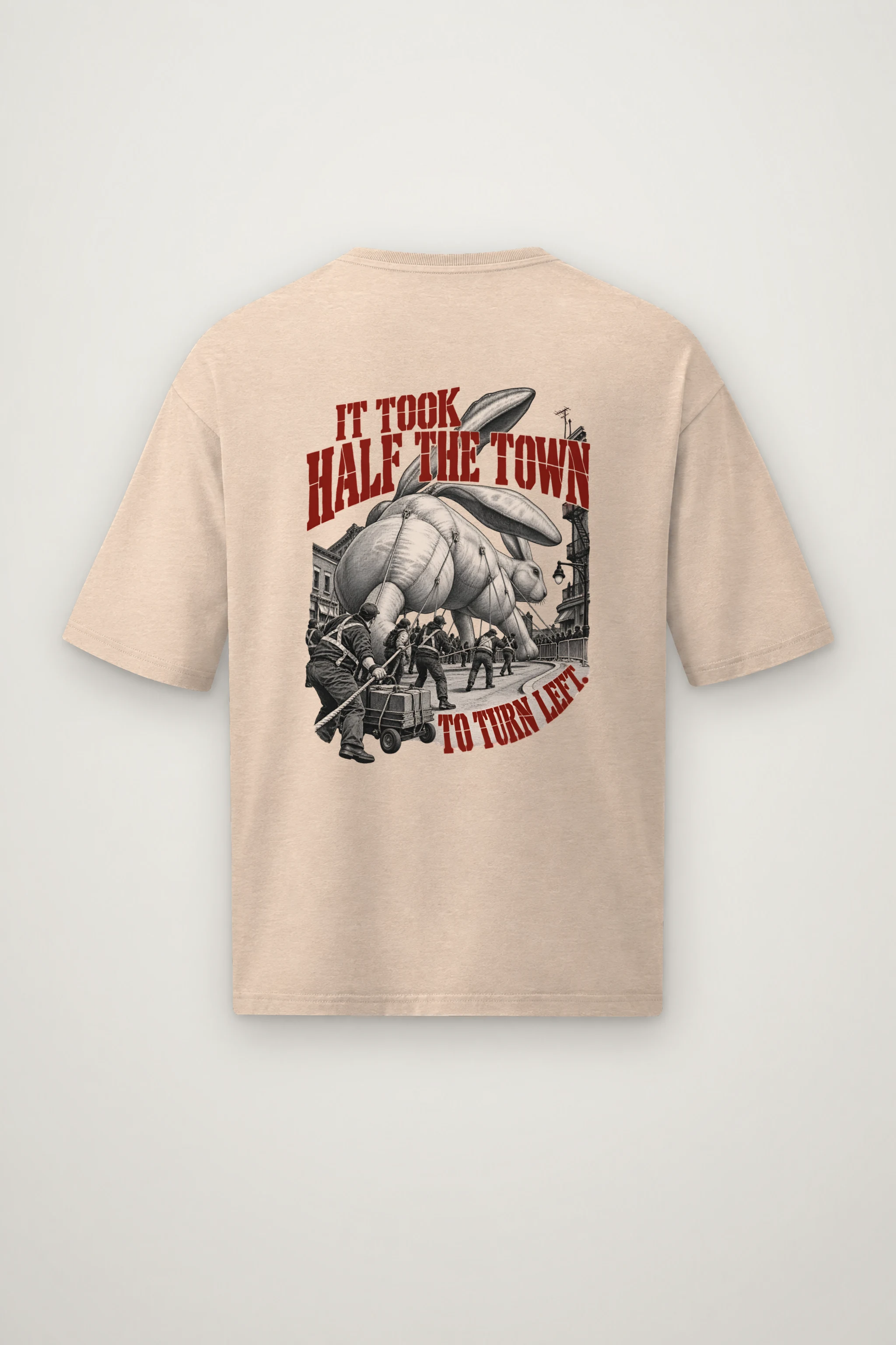 "Half the Town to Turn Left" Men's Oversized Heavyweight Crewneck T-Shirt
