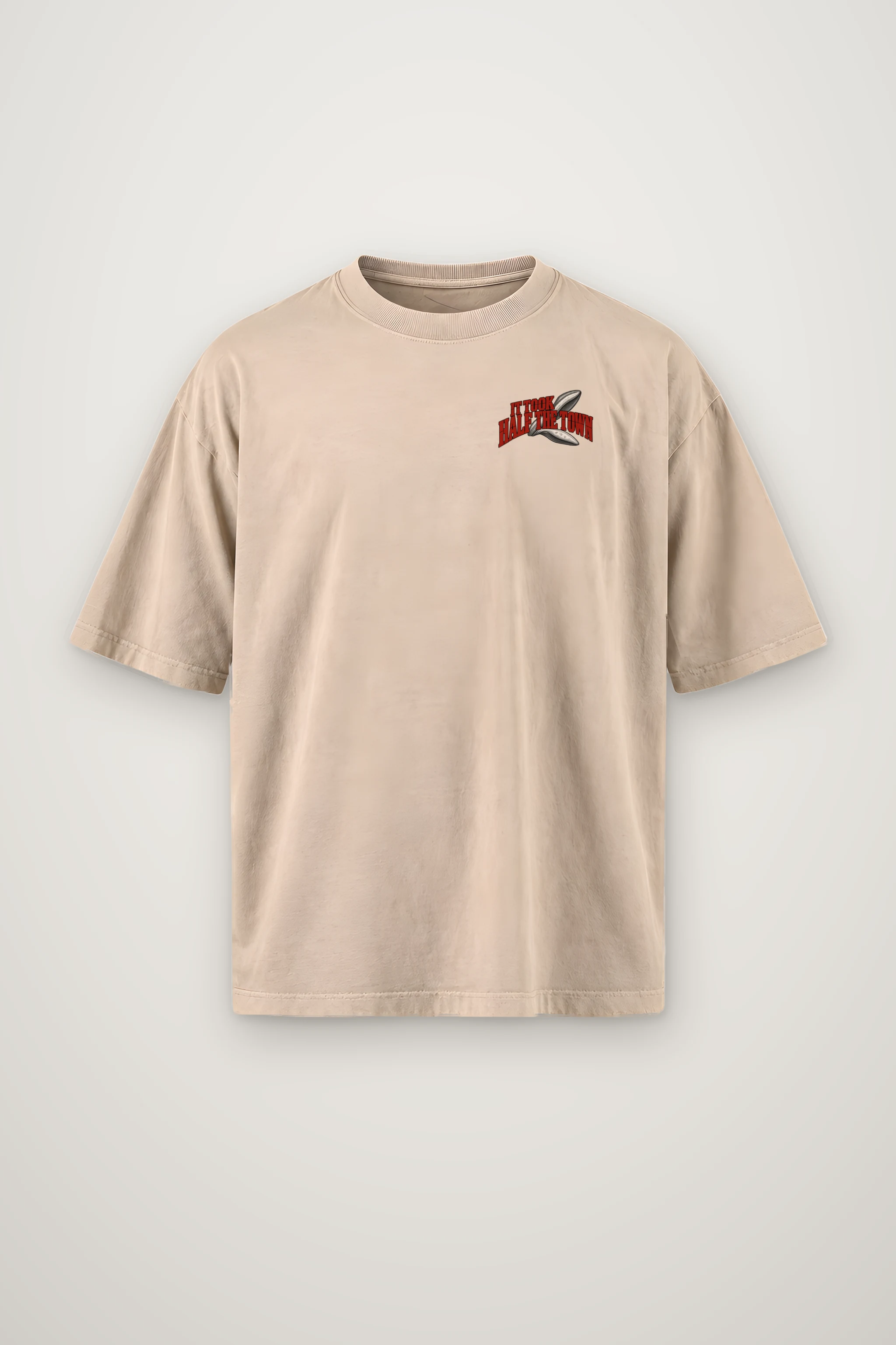 "Half the Town to Turn Left" Men's Oversized Heavyweight Crewneck T-Shirt