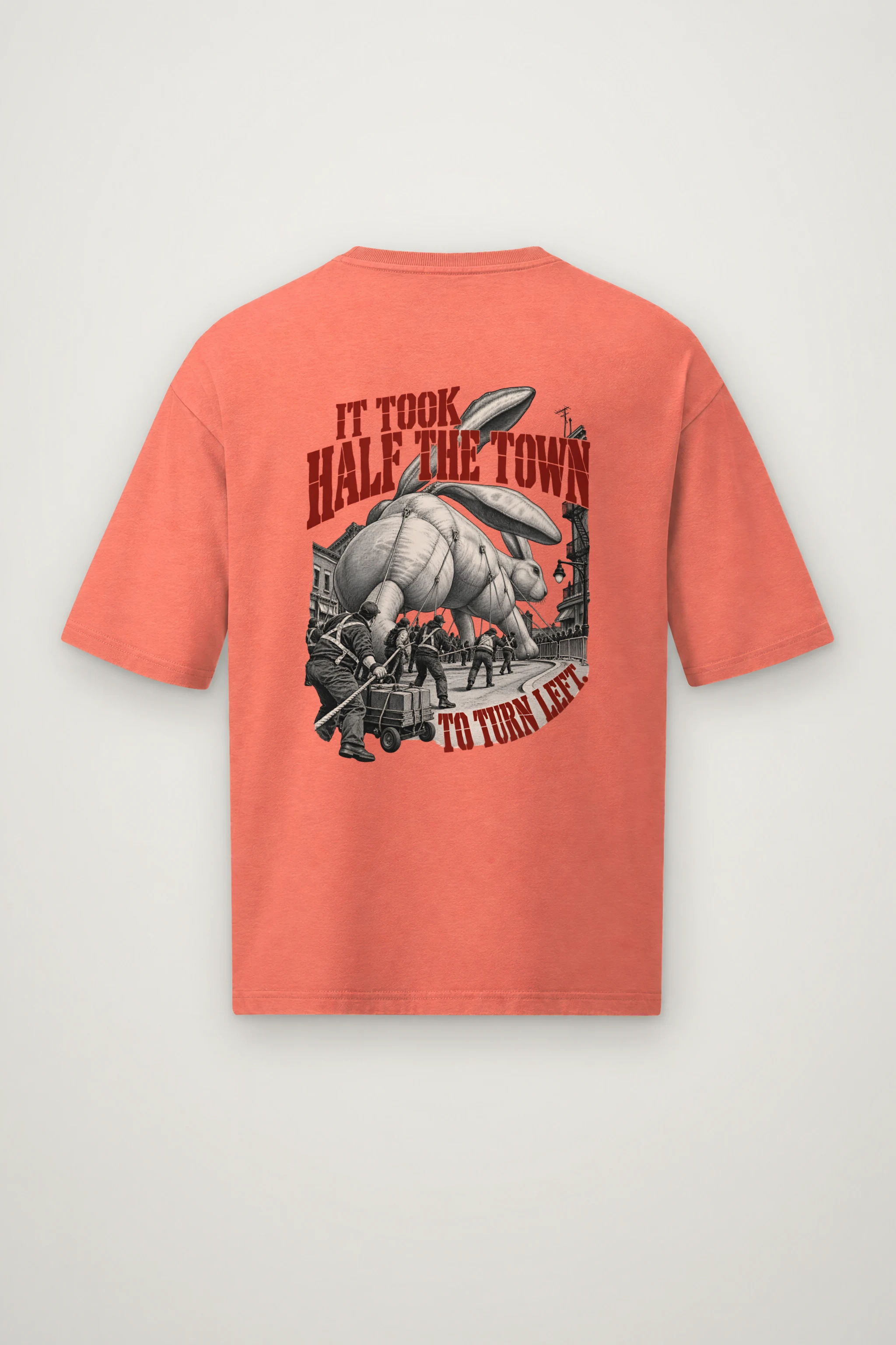 "Half the Town to Turn Left" Men's Oversized Heavyweight Crewneck T-Shirt
