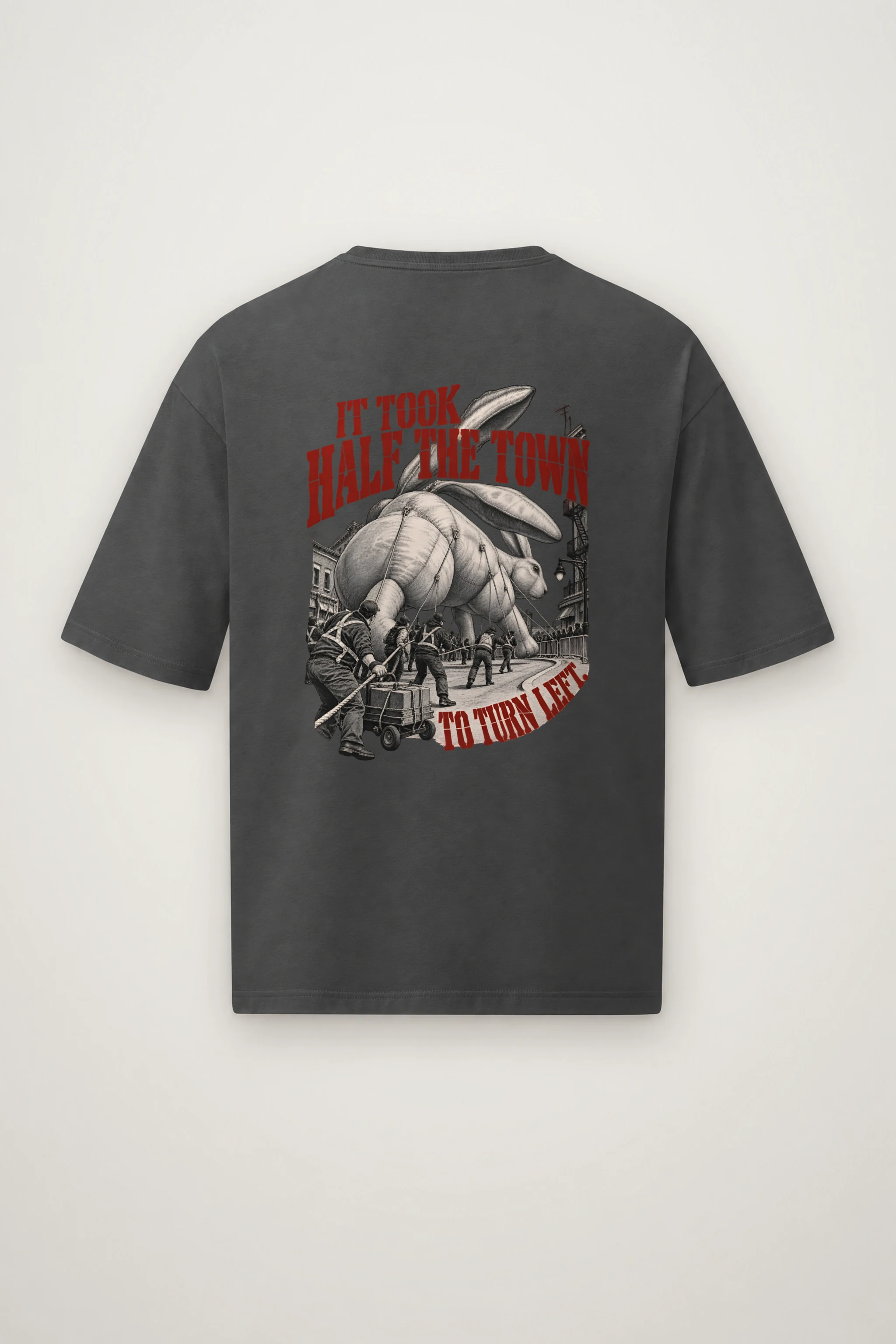 "Half the Town to Turn Left" Men's Oversized Heavyweight Crewneck T-Shirt