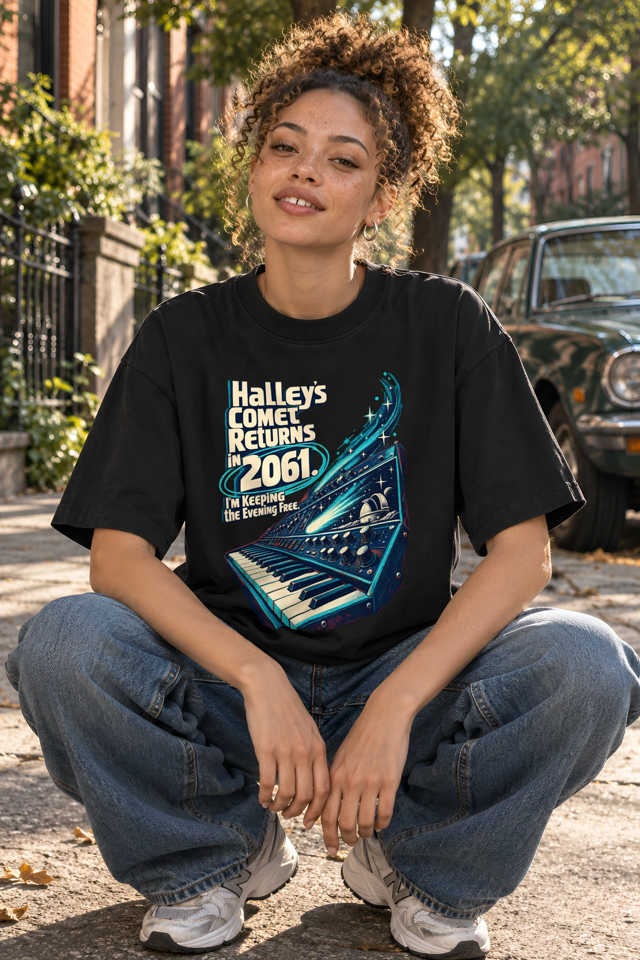 "Halley's Comet Returns 2061" Unisex Oversized Heavyweight Crewneck T-Shirt