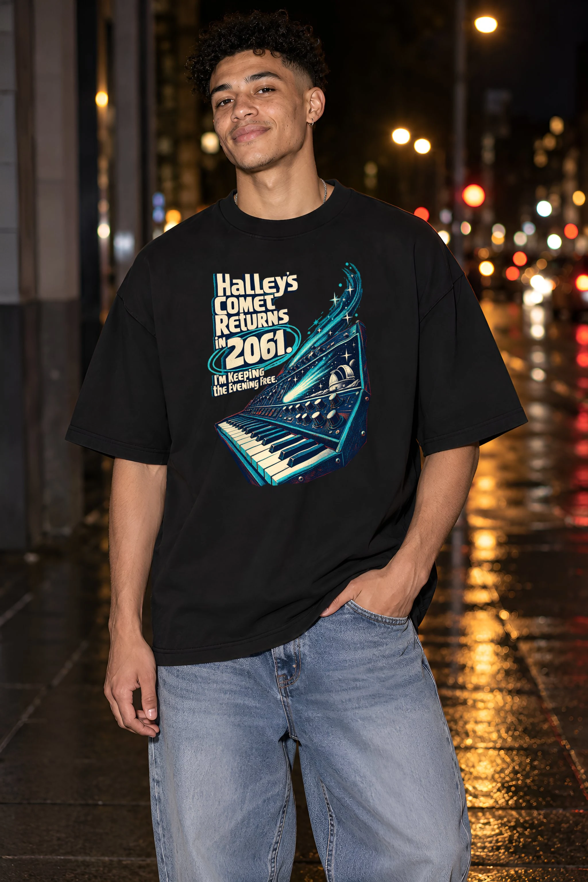 "Halley's Comet Returns 2061" Unisex Oversized Heavyweight Crewneck T-Shirt