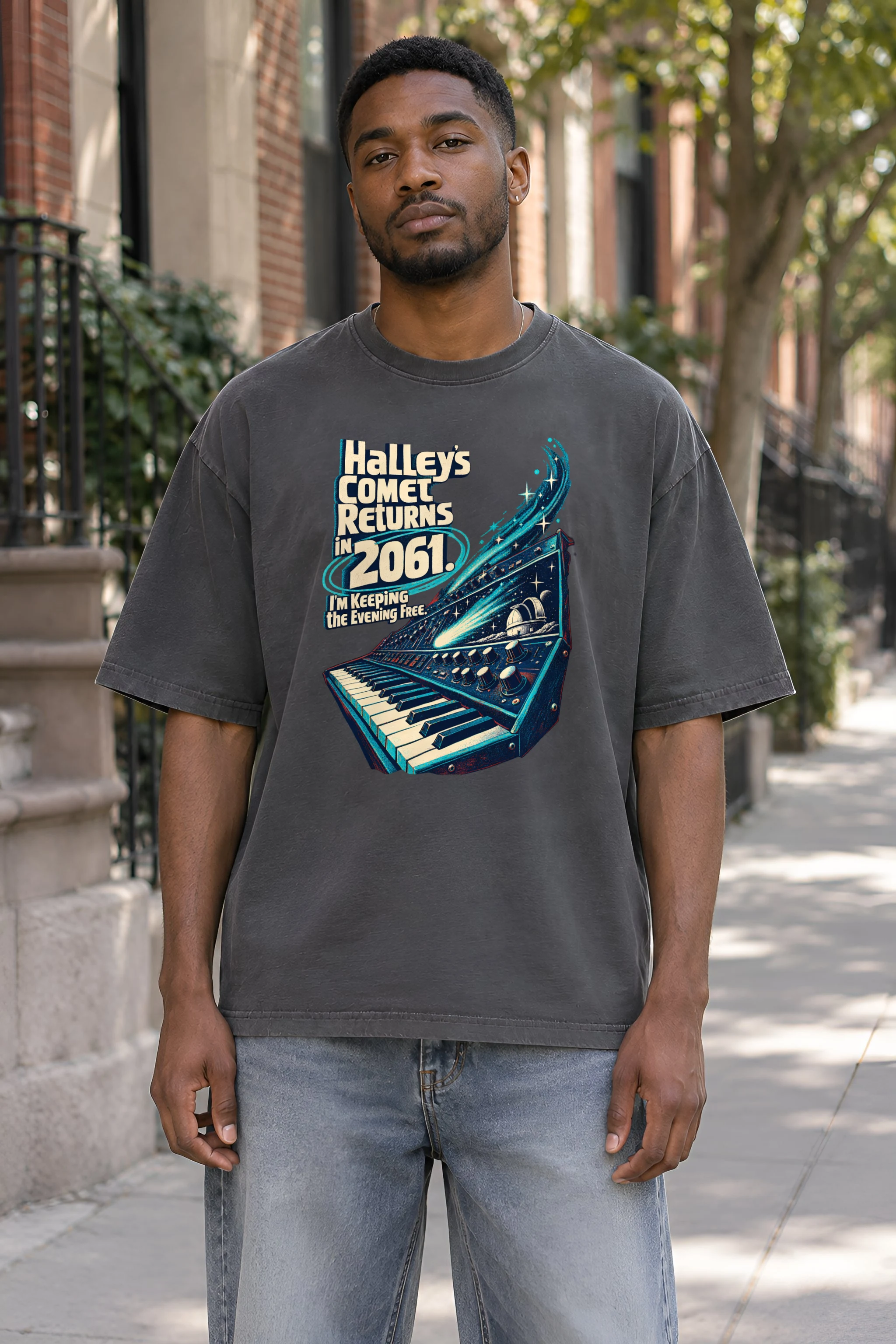 "Halley's Comet Returns 2061" Unisex Oversized Heavyweight Crewneck T-Shirt