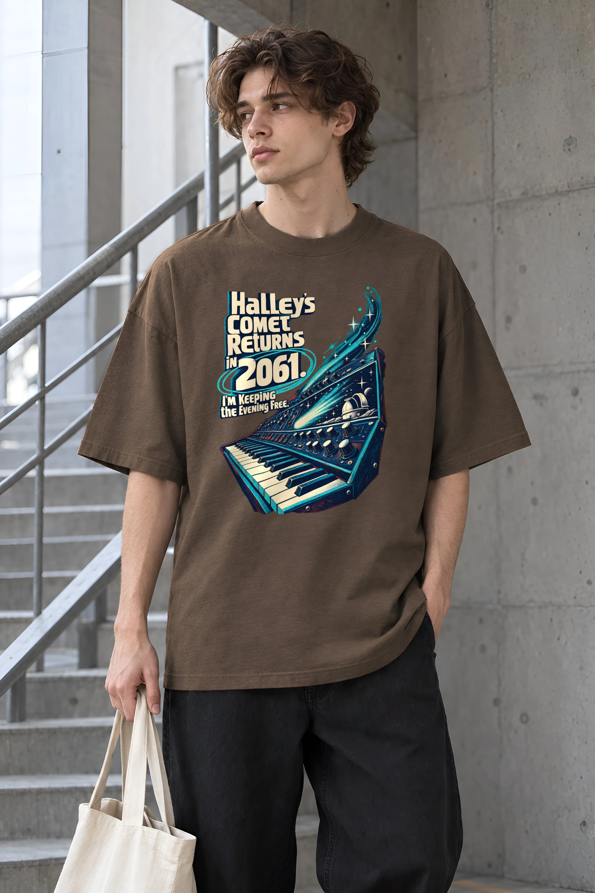 "Halley's Comet Returns 2061" Unisex Oversized Heavyweight Crewneck T-Shirt