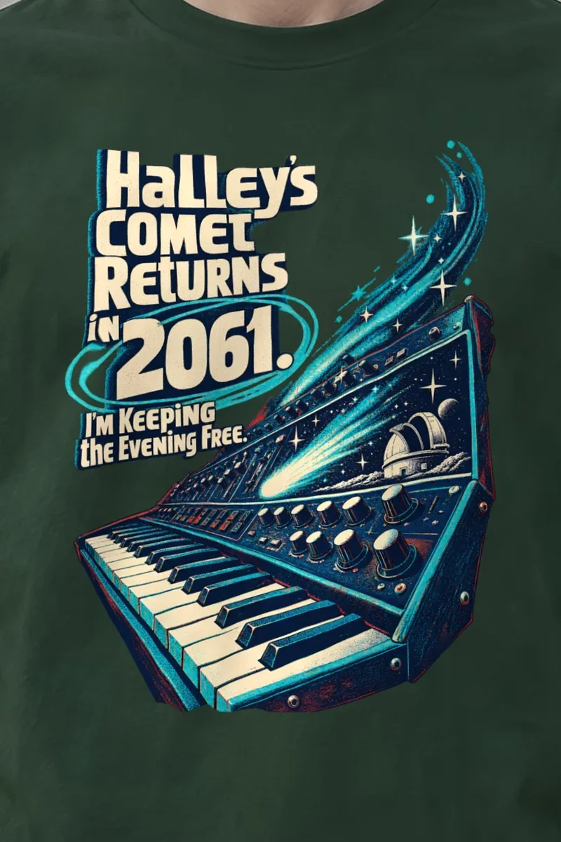 "Halley’s Comet Returns in 2061" Heavyweight Unisex Crewneck T-shirt - the graphic up close