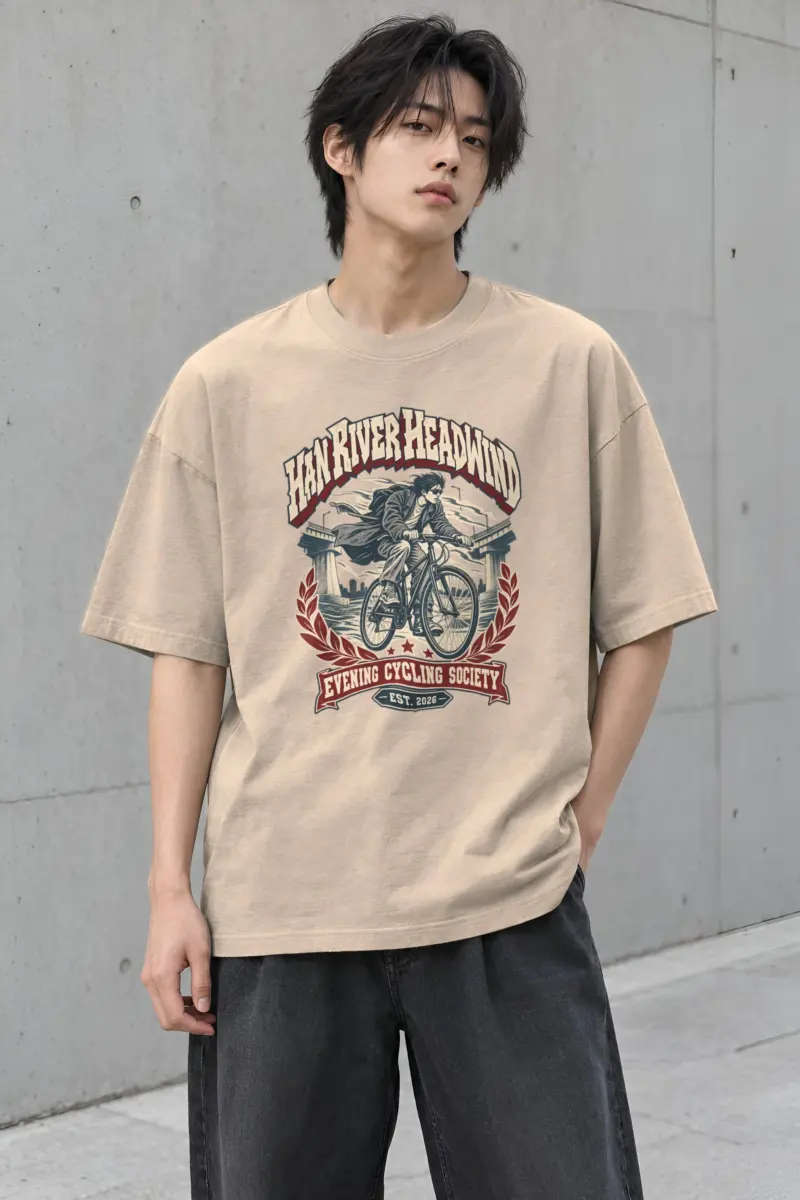 "Han River Headwind" Men's Oversized Heavyweight Crewneck T-Shirt